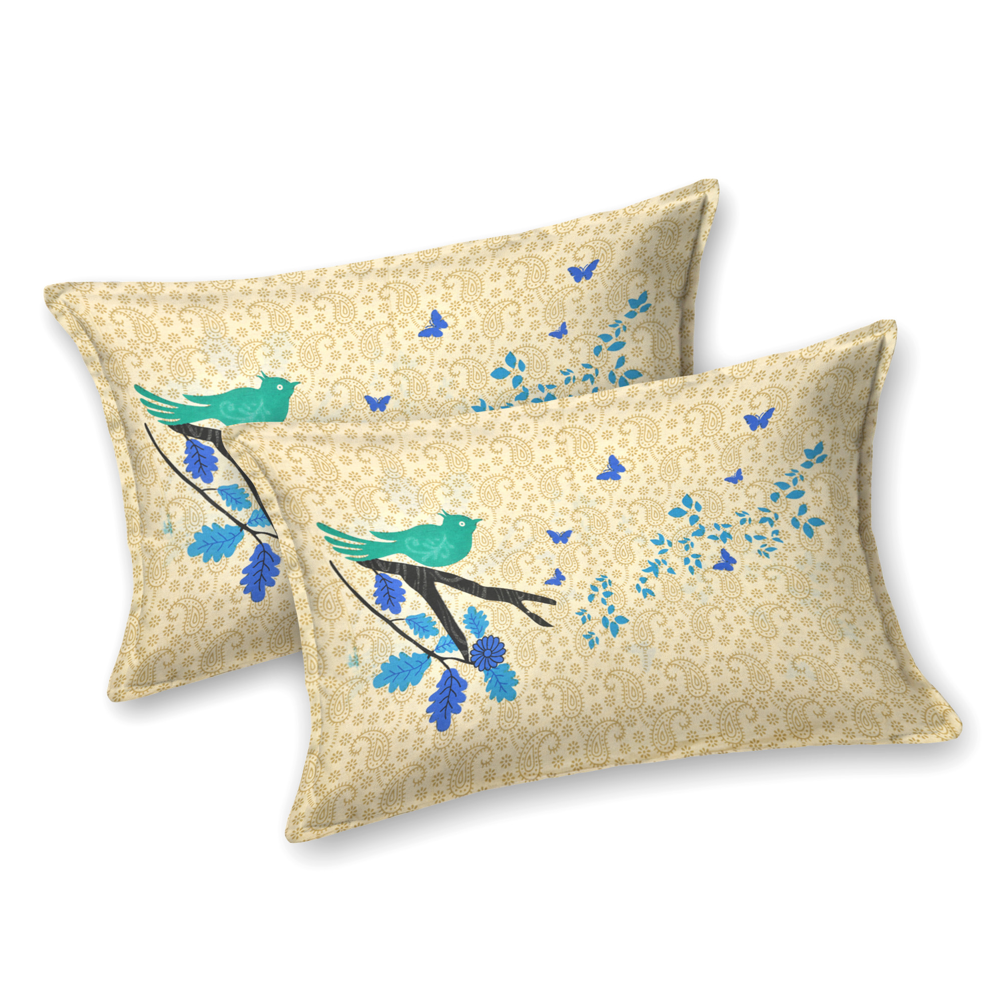 Green Spring Tree Pure Cotton Double Bedsheet with 2 Pillow Covers