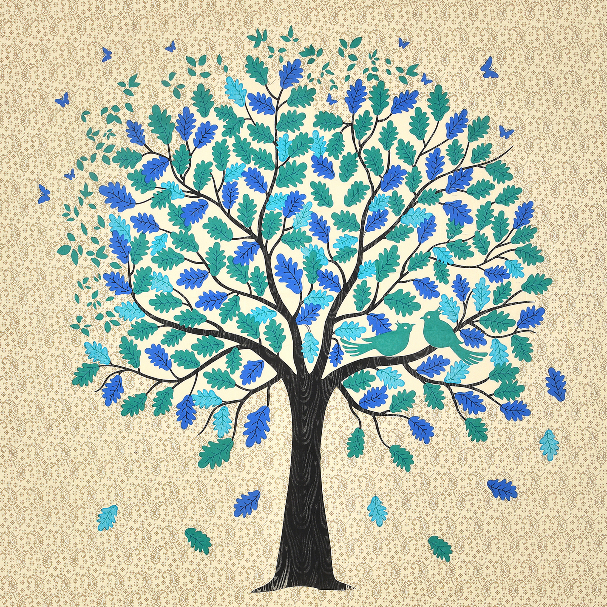 Green Spring Tree Pure Cotton Double Bedsheet with 2 Pillow Covers