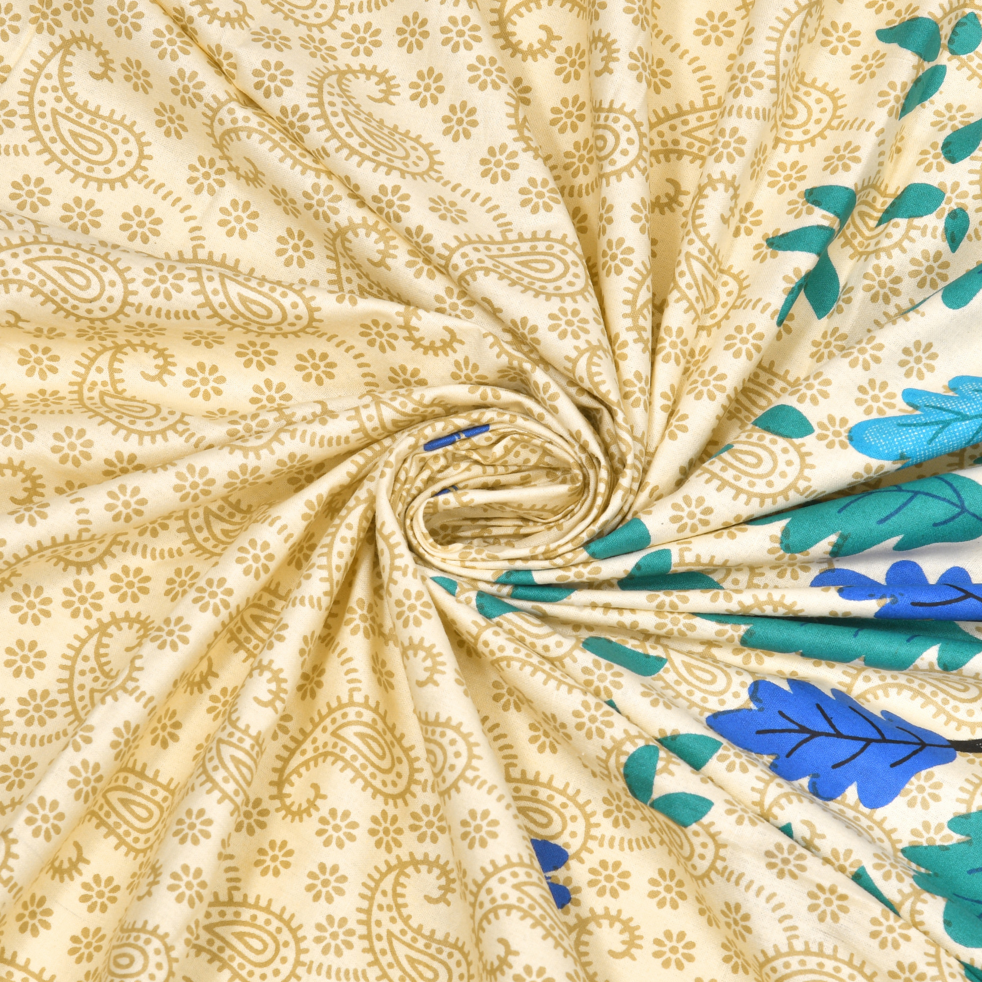 Green Spring Tree Pure Cotton Double Bedsheet with 2 Pillow Covers