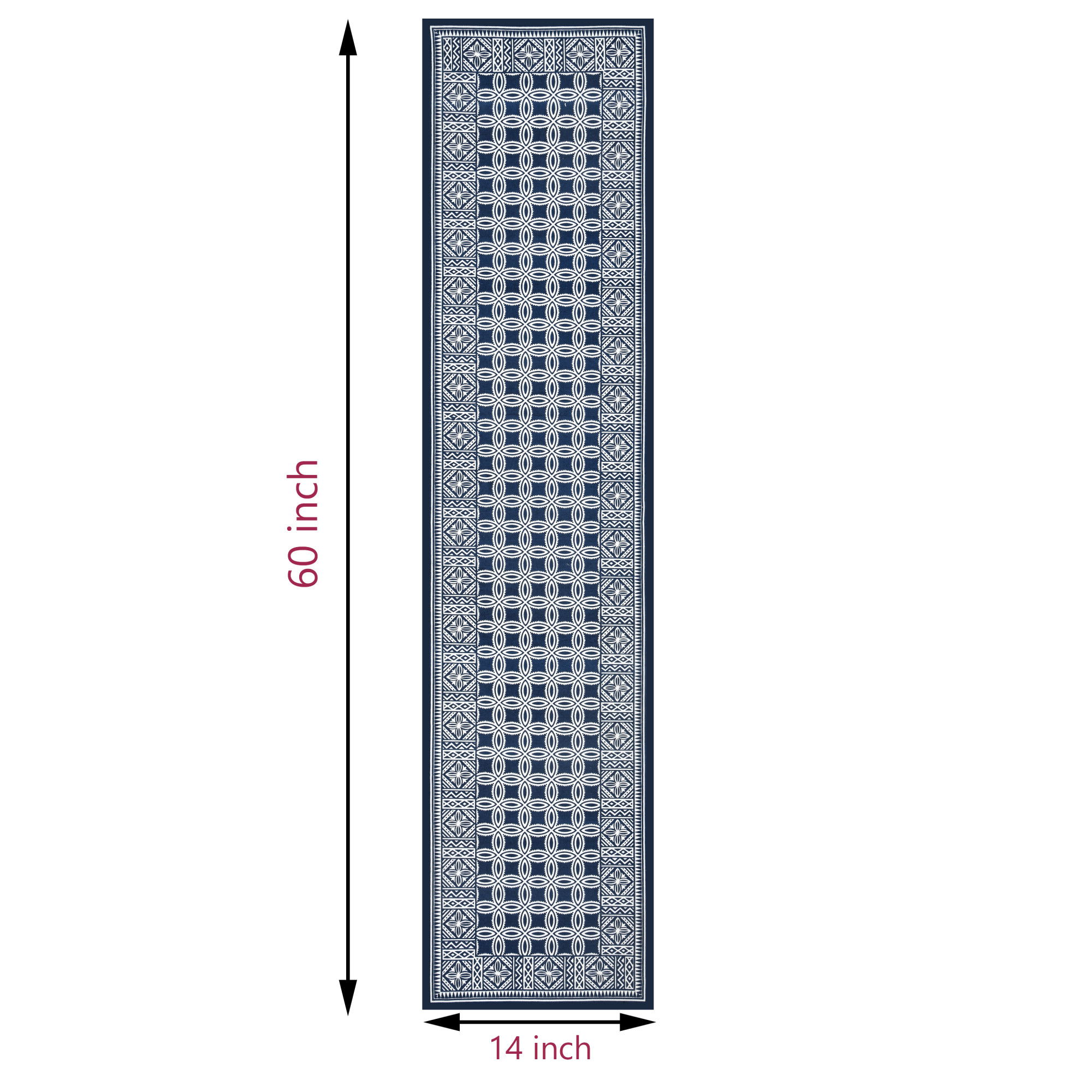 Cotton Table Runner for CenterDining Table 152 x 35 Centimeter Blue Geometric Pattern