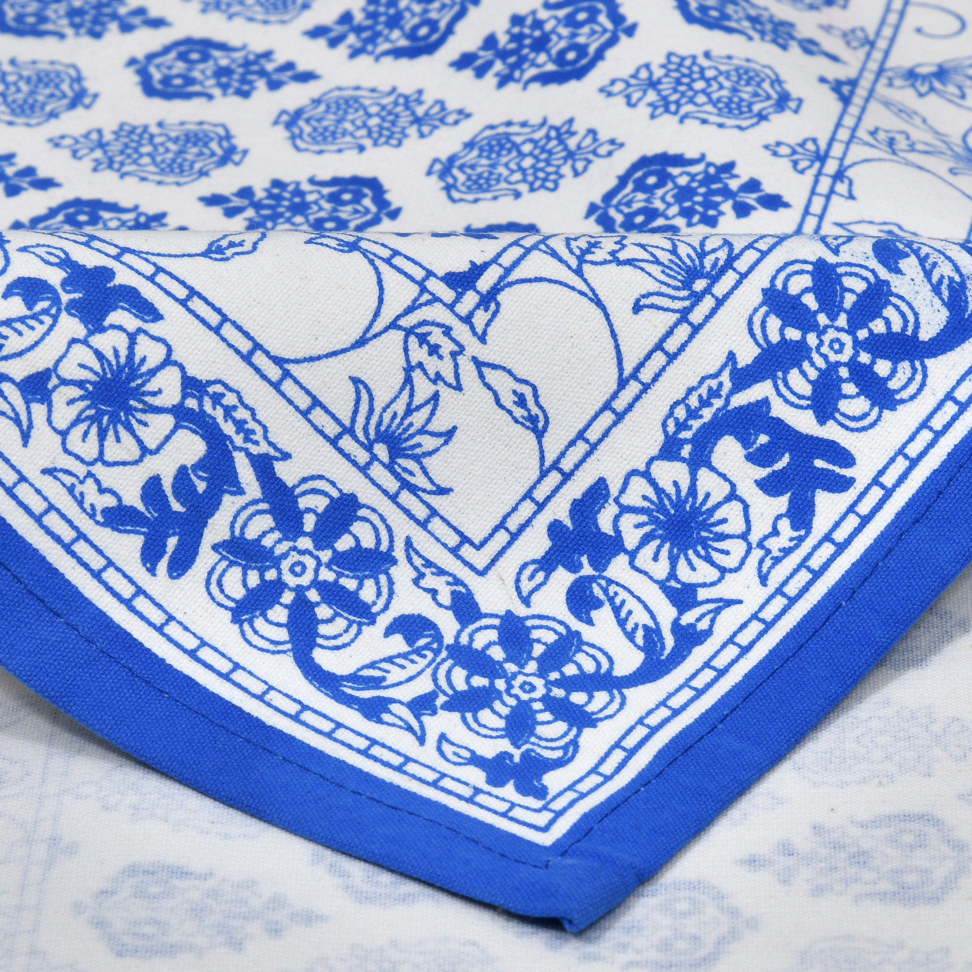 Blue Floral Print Pure Cotton Table Runner for CenterDining Table 152 x 35 Centimeter