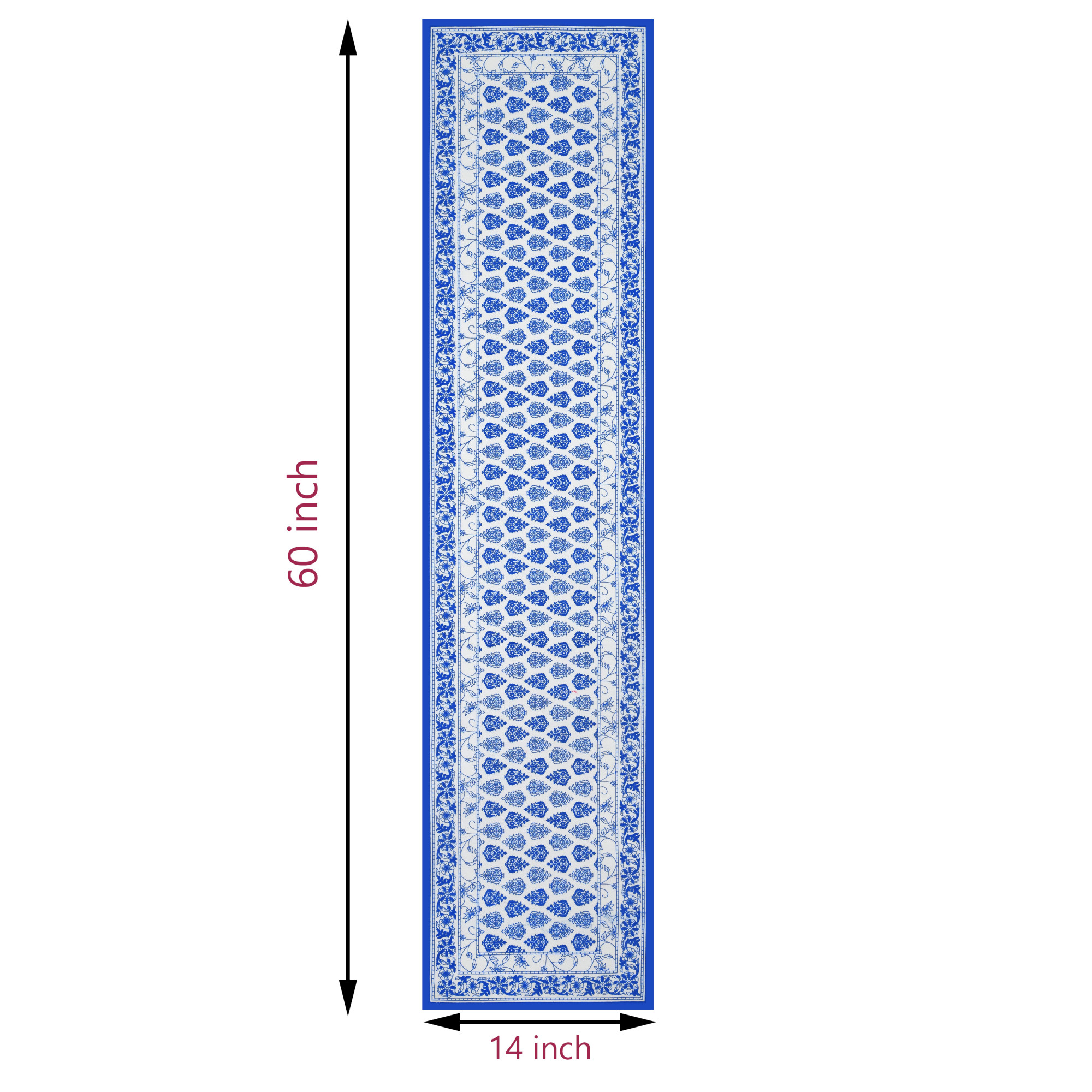 Blue Floral Print Pure Cotton Table Runner for CenterDining Table 152 x 35 Centimeter