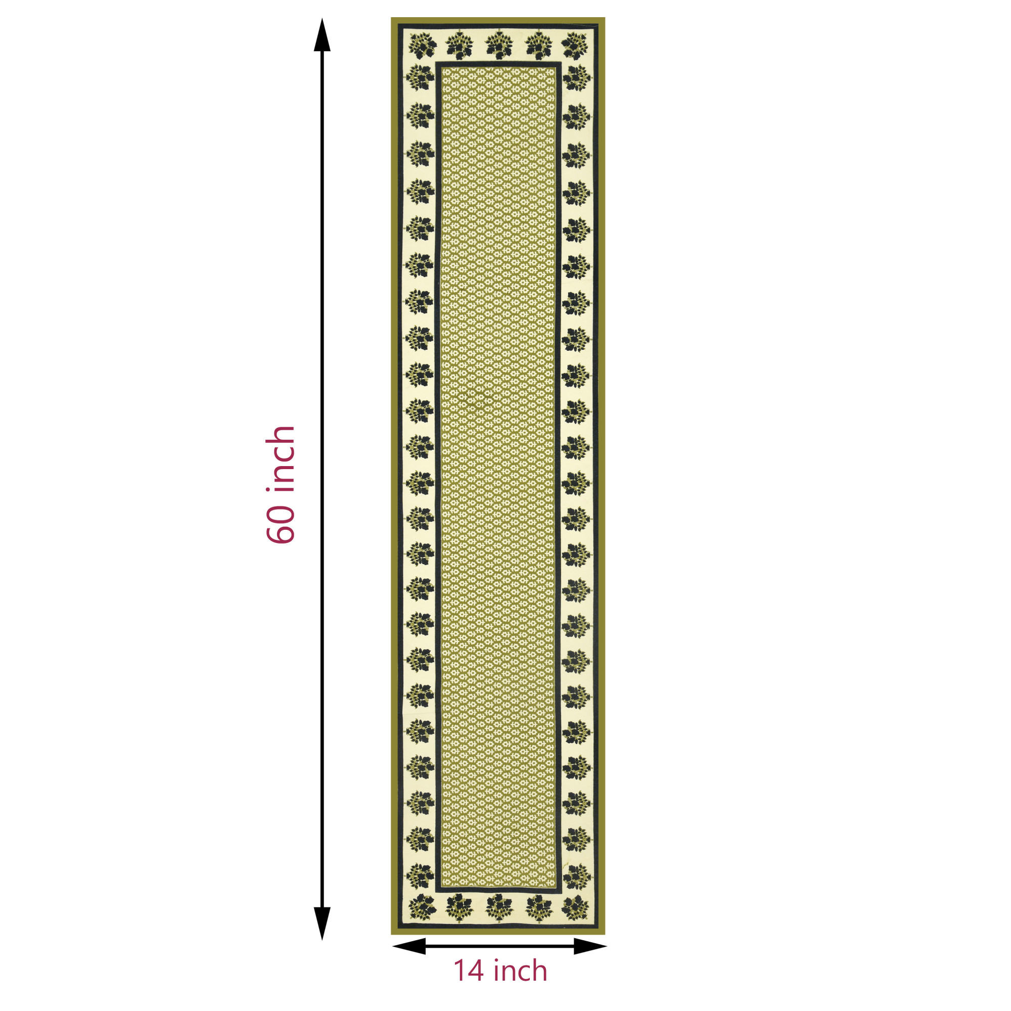 Green Floral Print Pure Cotton Table Runner for CenterDining Table 152 x 35 Centimeter