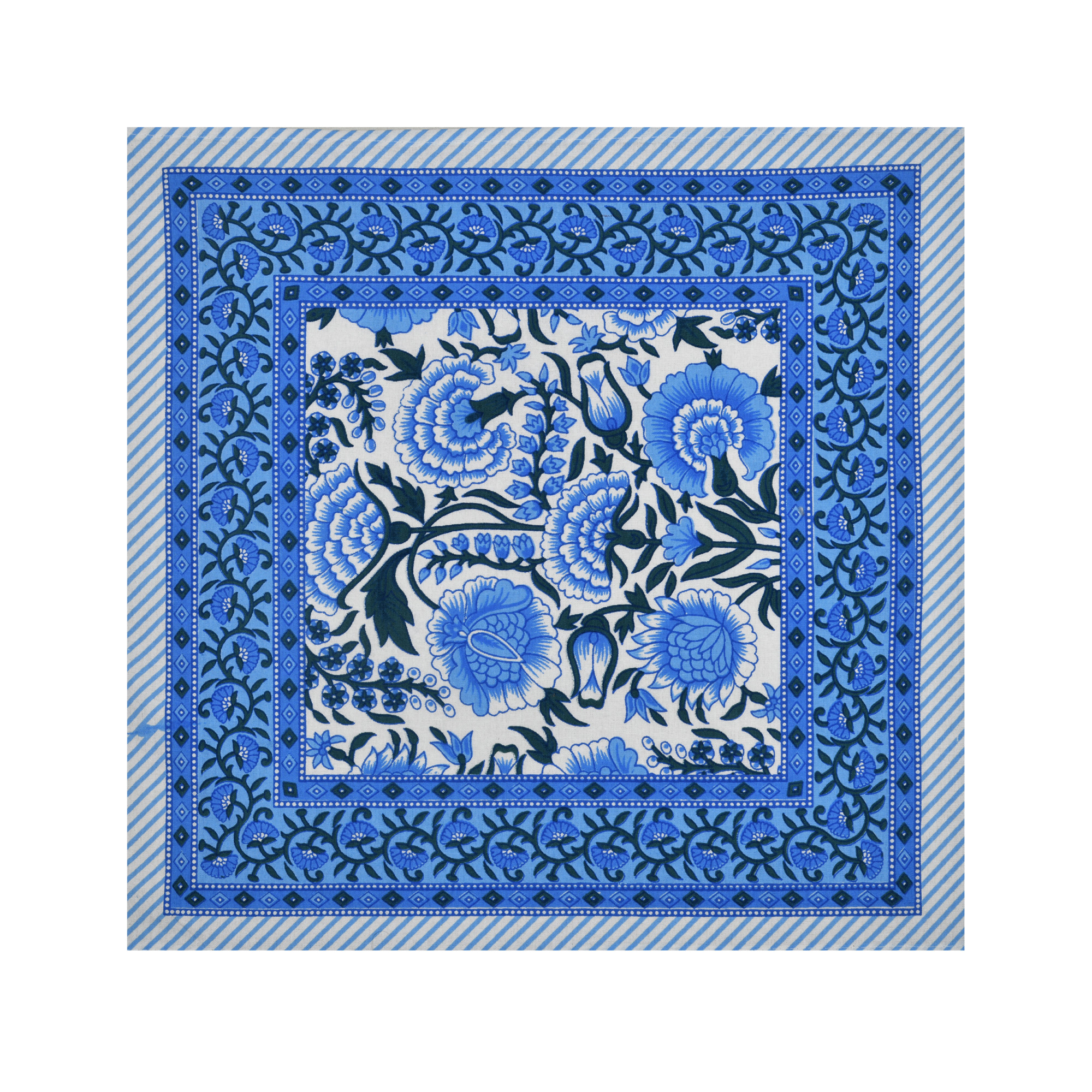 Blue Floral Print Pure Cotton Mat and Napkin Set For CenterDining Table - Set Of 12 Pieces 6 Mats 6 Napkins