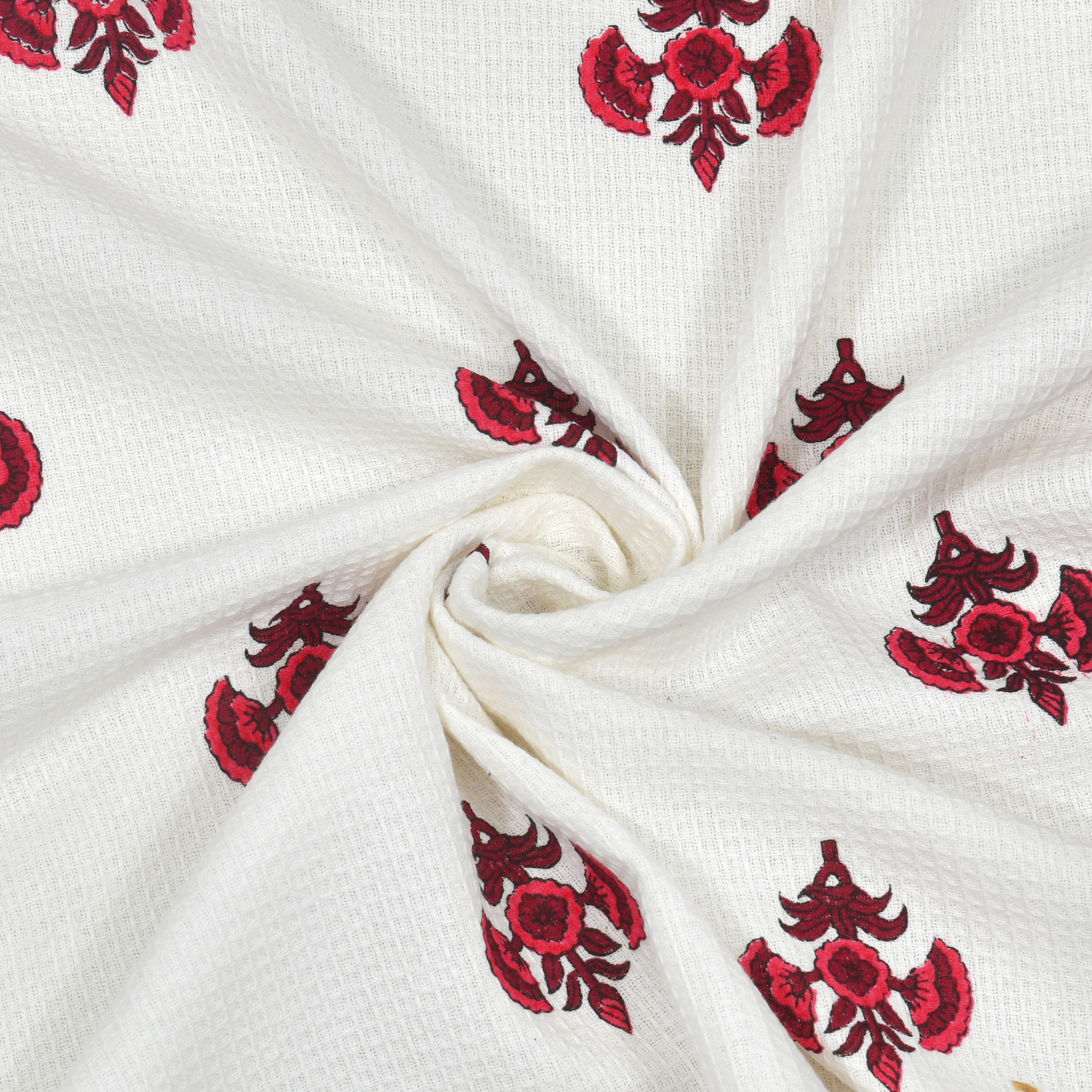Maroon Pink Buta Cotton Hand Block Printed Waffle Fabric Towel 155 cm x 80 cm
