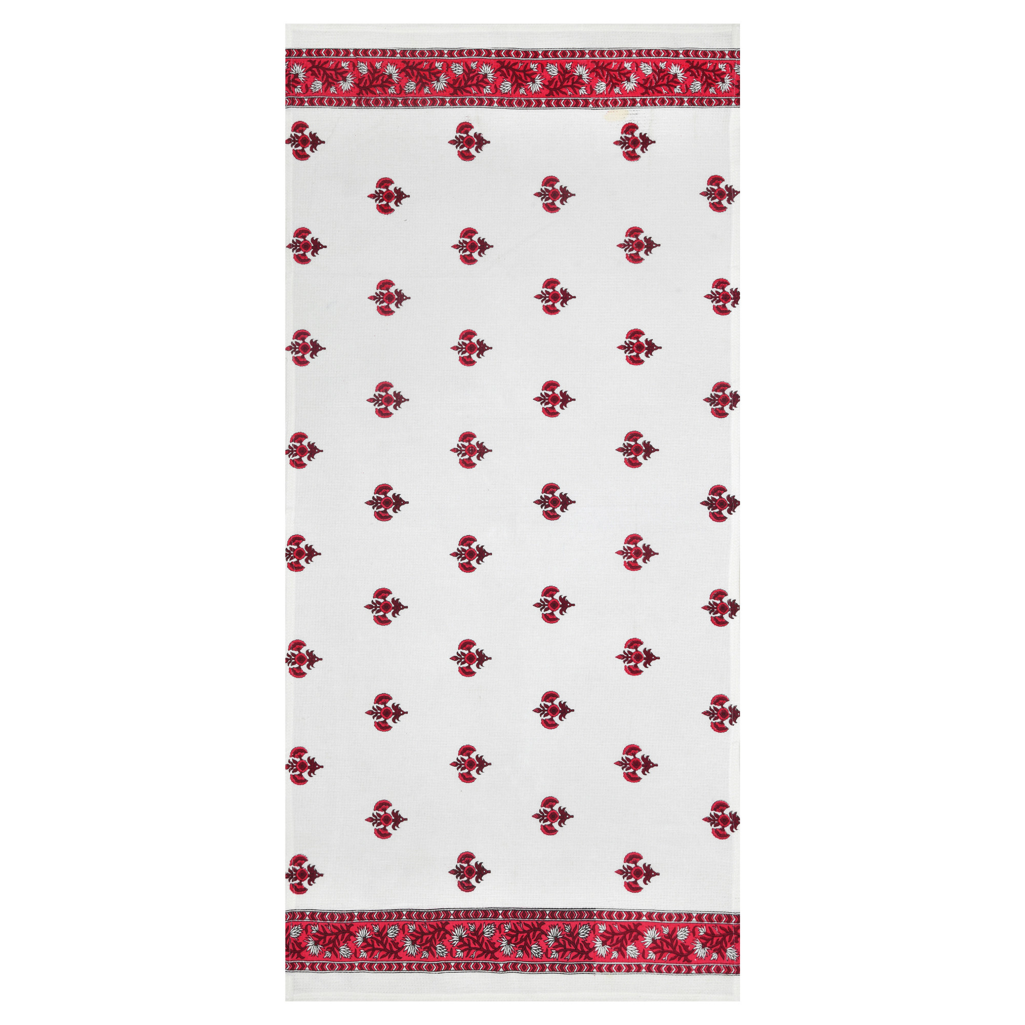 Maroon Pink Buta Cotton Hand Block Printed Waffle Fabric Towel 155 cm x 80 cm