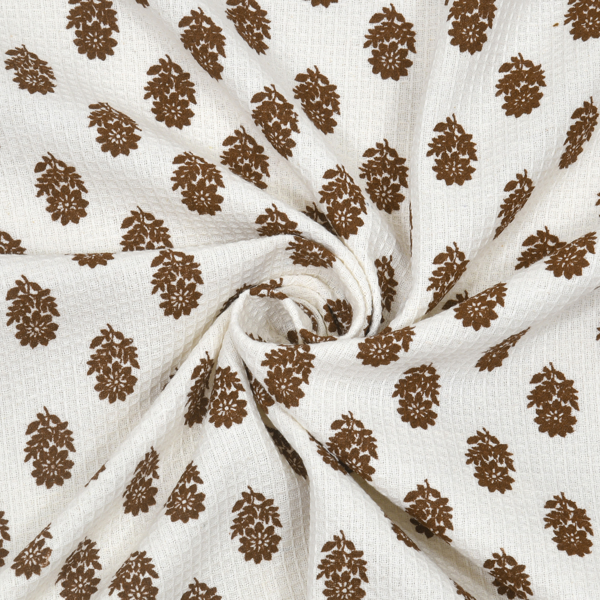 THE CRAFT MONK Cotton Hand Block Printed Waffle Fabric Towel Brown Buta