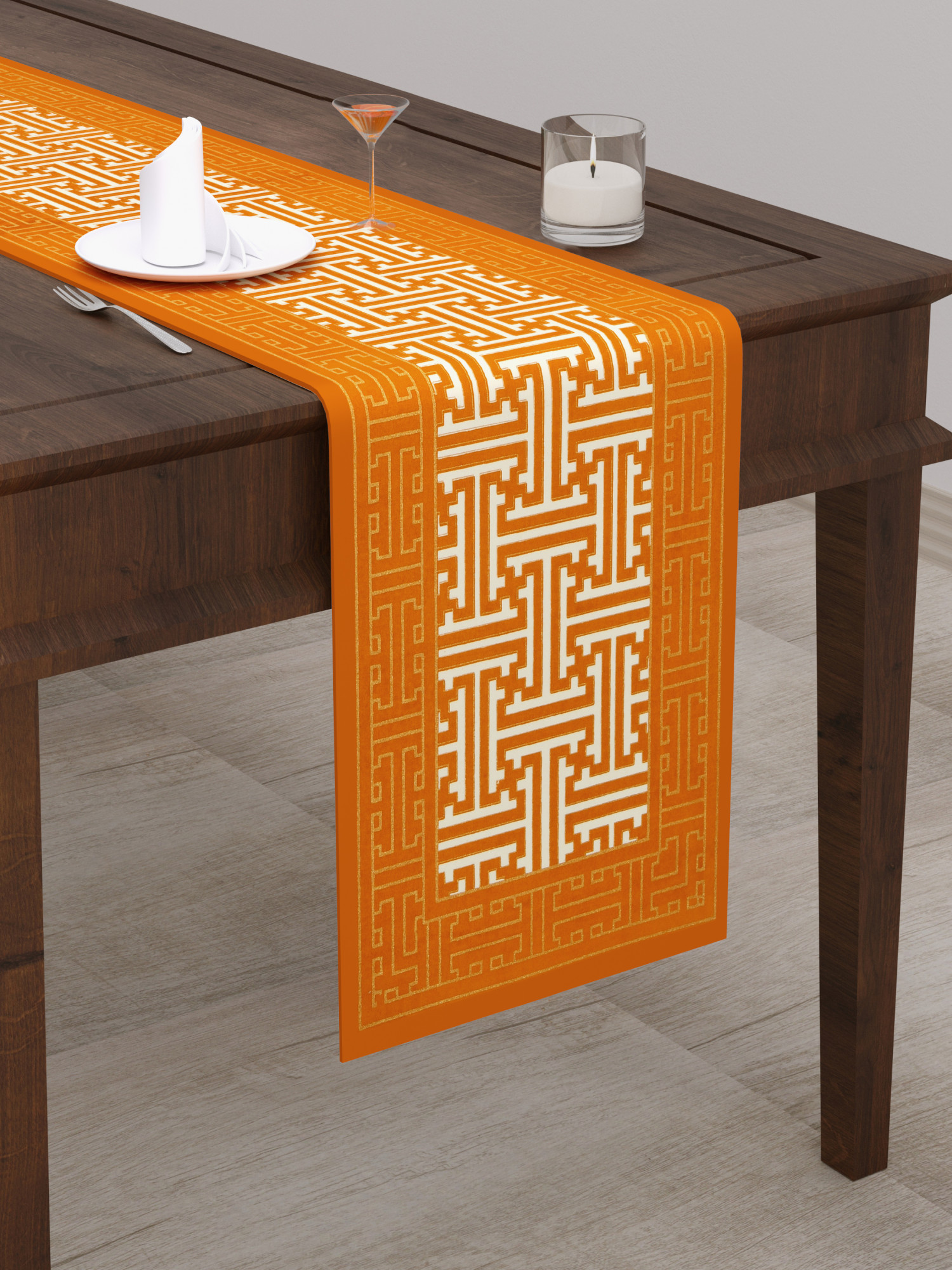 Golden Geometric Pattern 100 Cotton Table Runner for CenterDining Table 152 x 35 Centimeter
