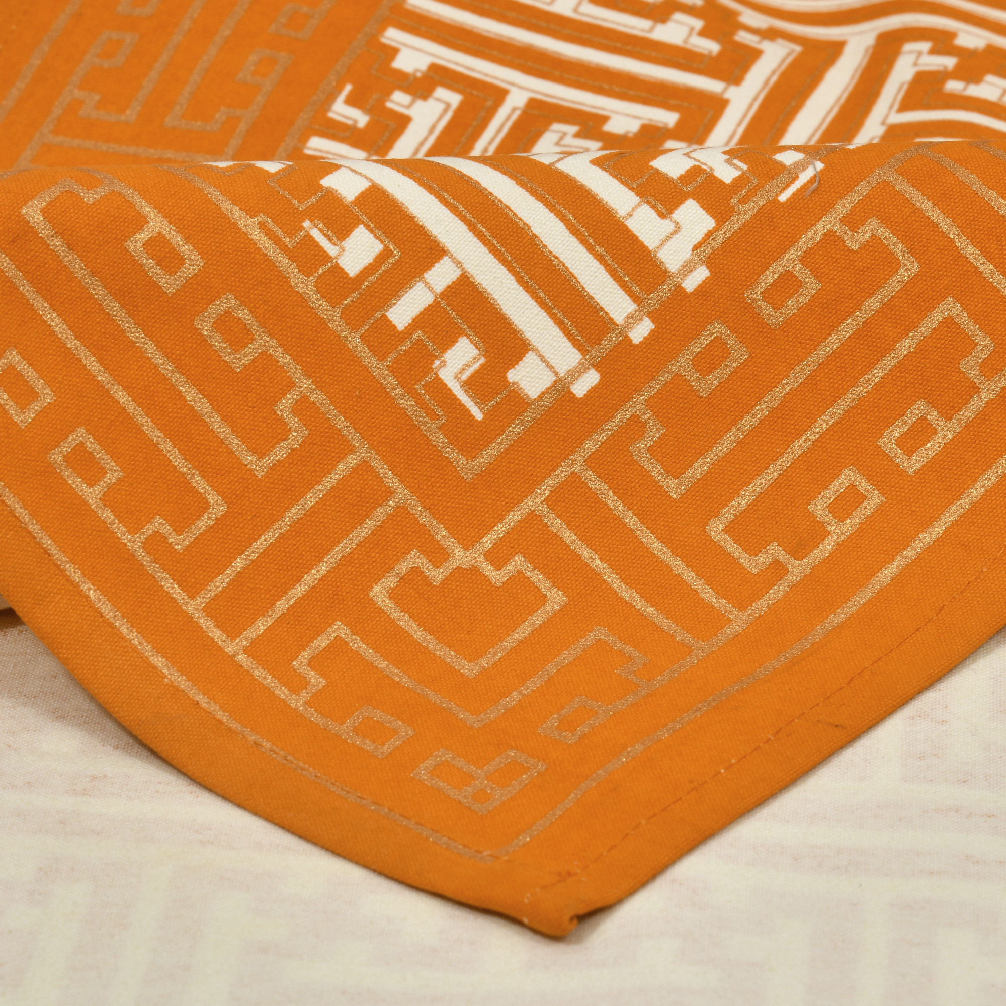 Golden Geometric Pattern 100 Cotton Table Runner for CenterDining Table 152 x 35 Centimeter