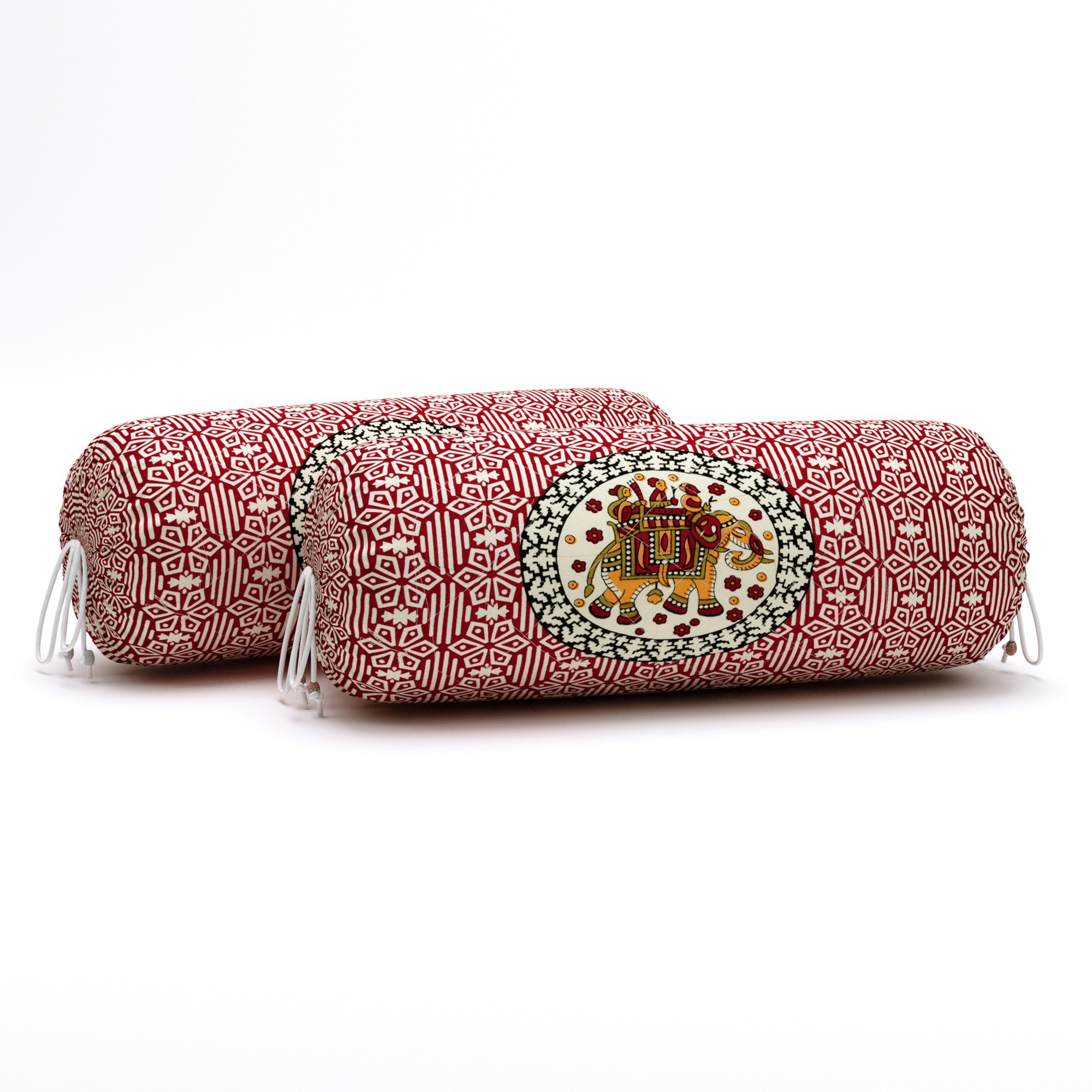 Maroon Elephant Printed 100 Pure Cotton Diwan Set for Living Room - Set Of 8 Pieces