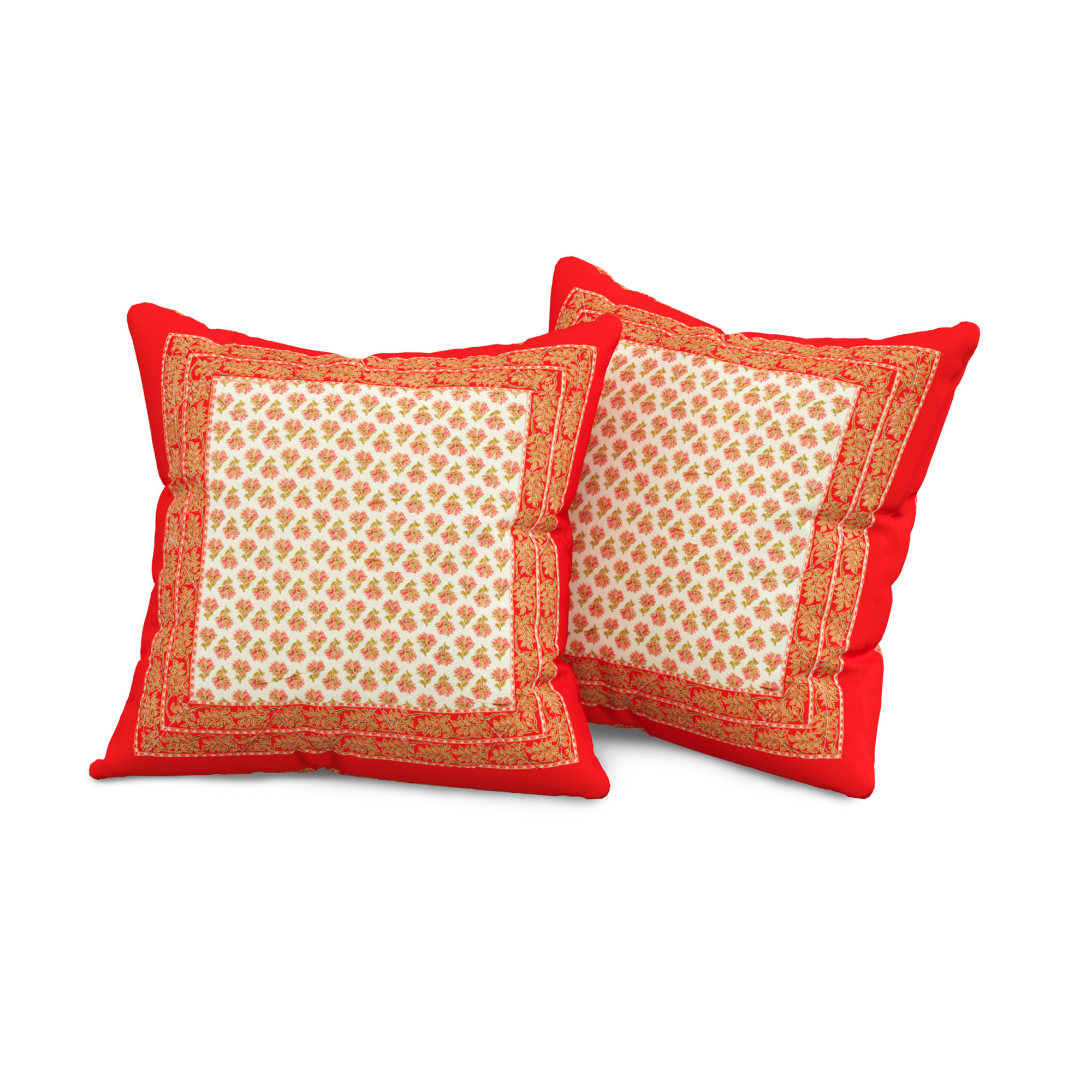 Pink Floral 100 Pure Cotton Diwan Set for Living Room - Set Of 8 Pieces