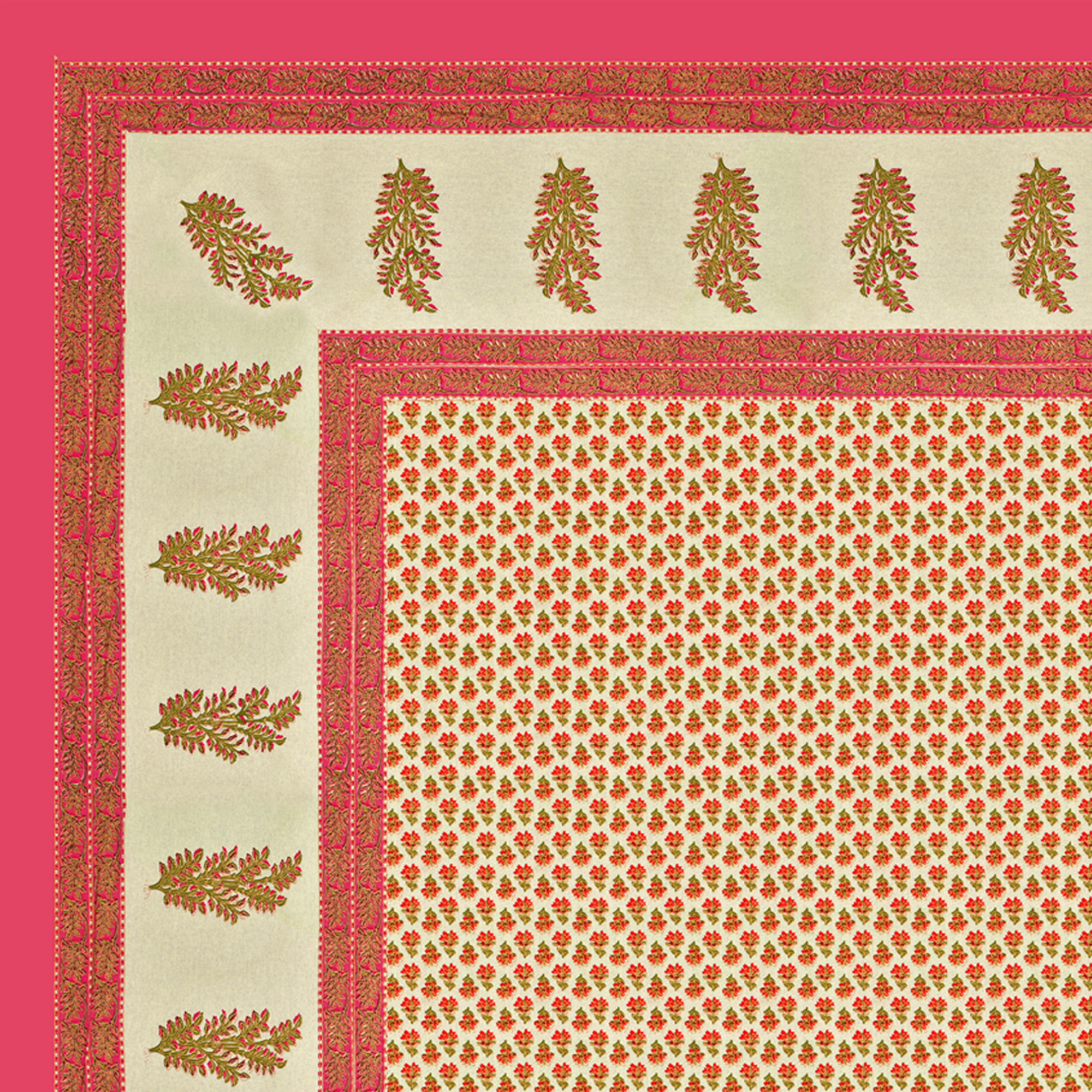 Pink Floral 100 Pure Cotton Diwan Set for Living Room - Set Of 8 Pieces