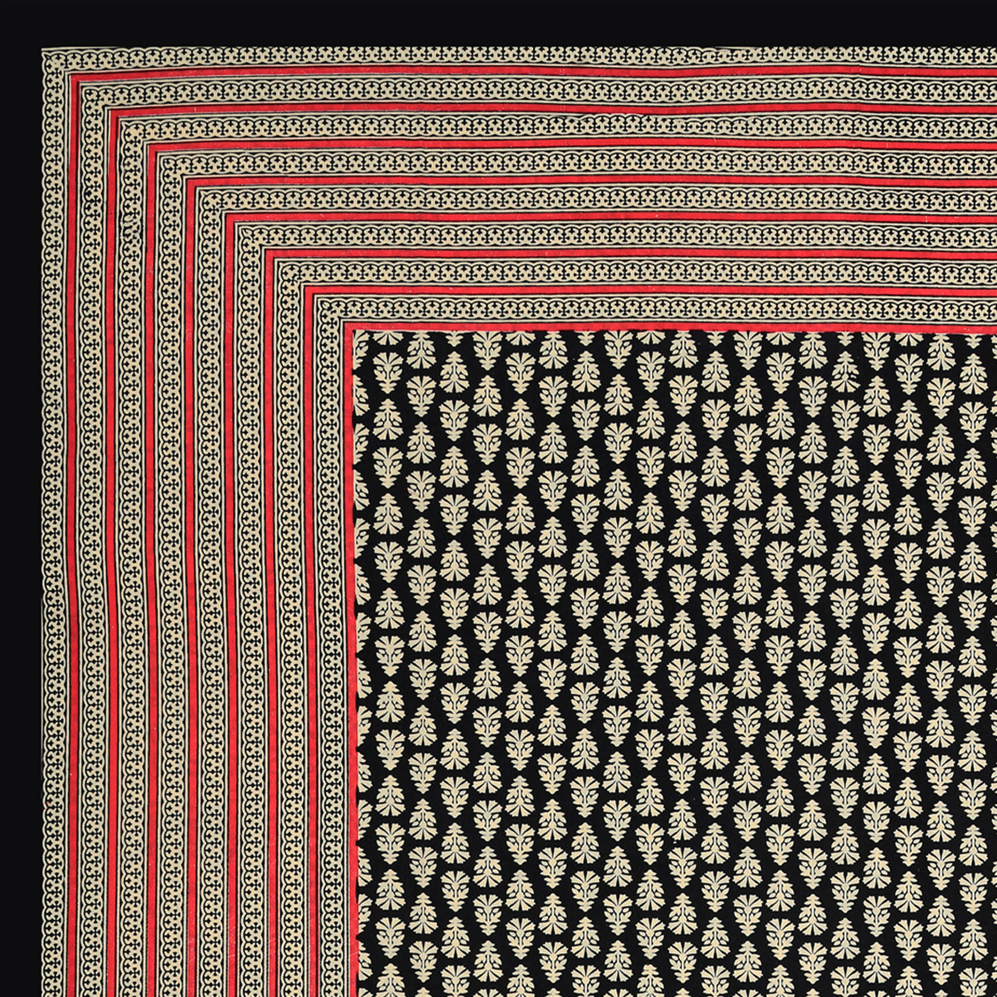 Black  Beige Floral 100 Pure Cotton Diwan Set for Living Room - Set Of 8 Pieces
