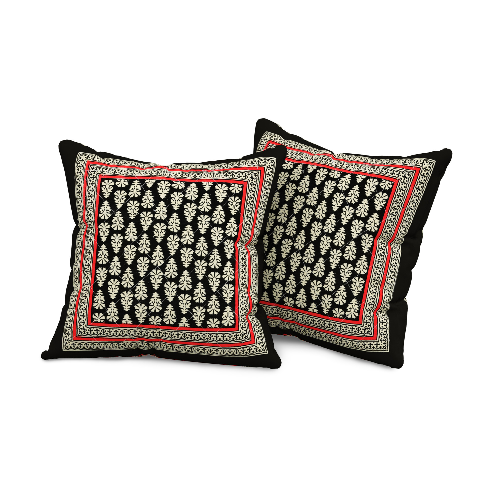Black  Beige Floral 100 Pure Cotton Diwan Set for Living Room - Set Of 8 Pieces