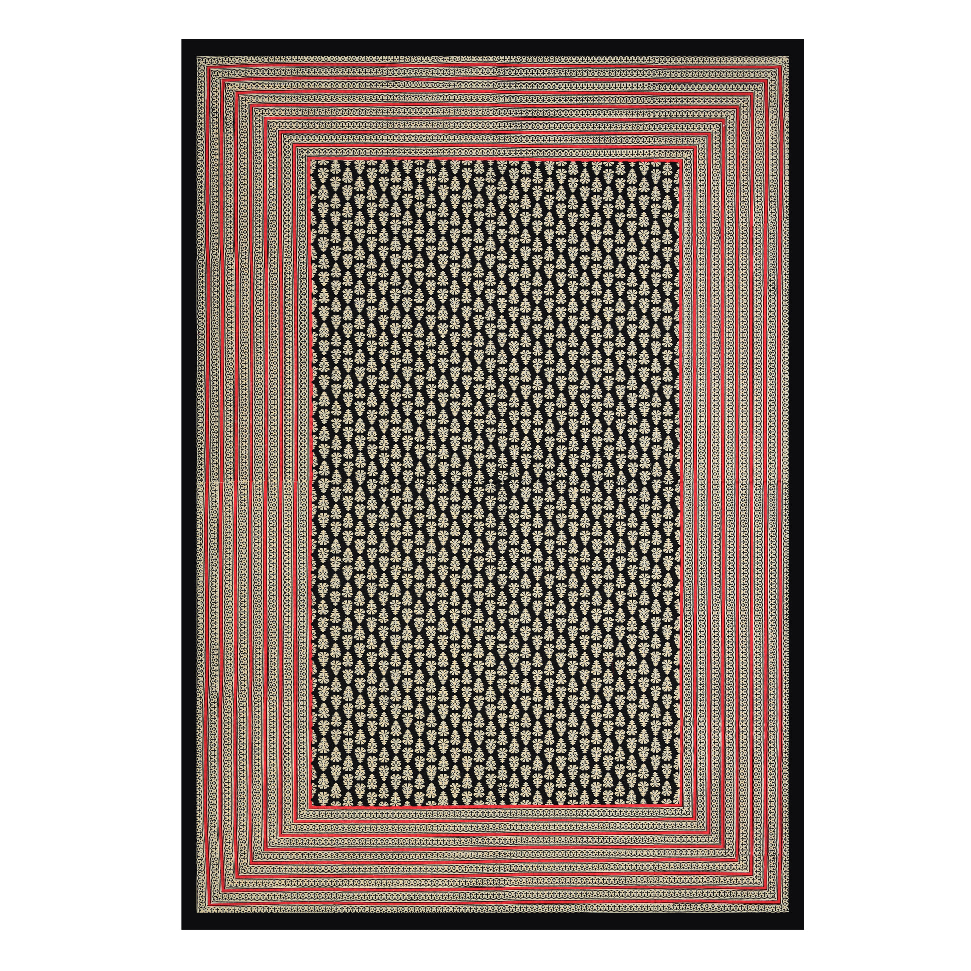 Black Beige Floral 100 Pure Cotton Diwan Set for Living Room - Set Of 8 Pieces