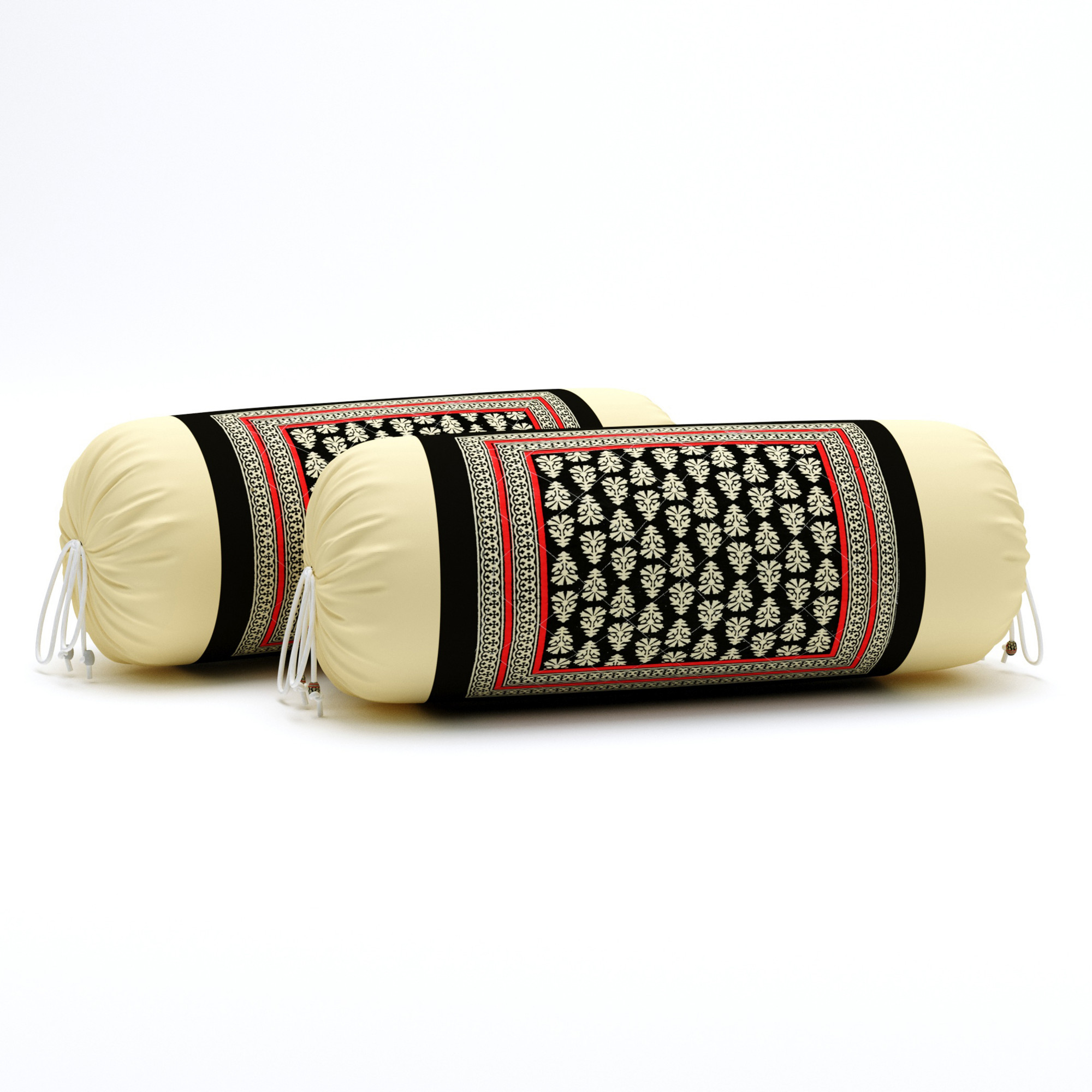 Black  Beige Floral 100 Pure Cotton Diwan Set for Living Room - Set Of 8 Pieces