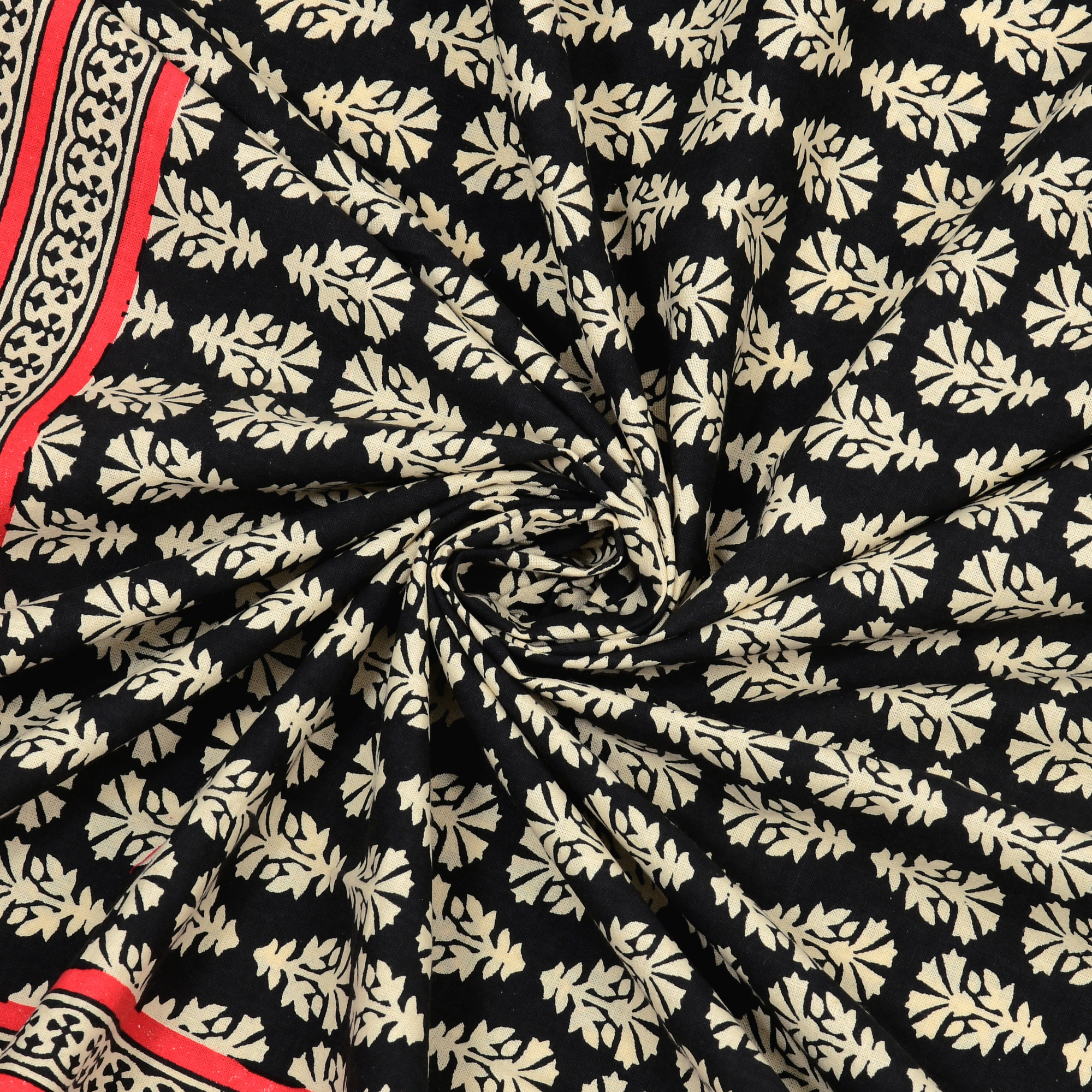 Black  Beige Floral 100 Pure Cotton Diwan Set for Living Room - Set Of 8 Pieces