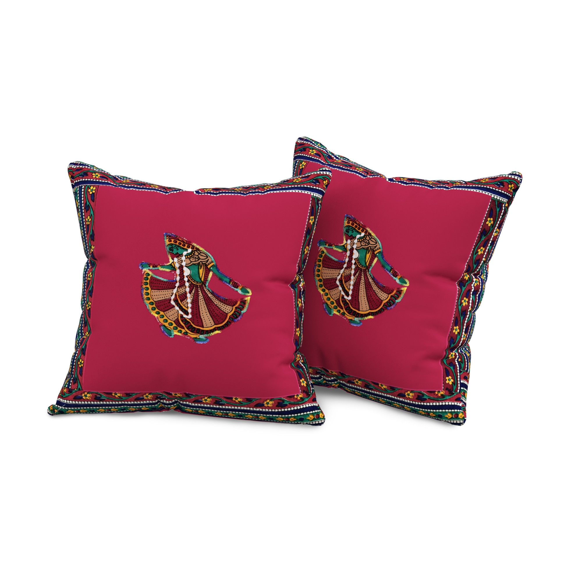 Rajasthani Traditional Dancing Lady 100 Pure Cotton Diwan Set for Living Room - Set Of 8 Pieces