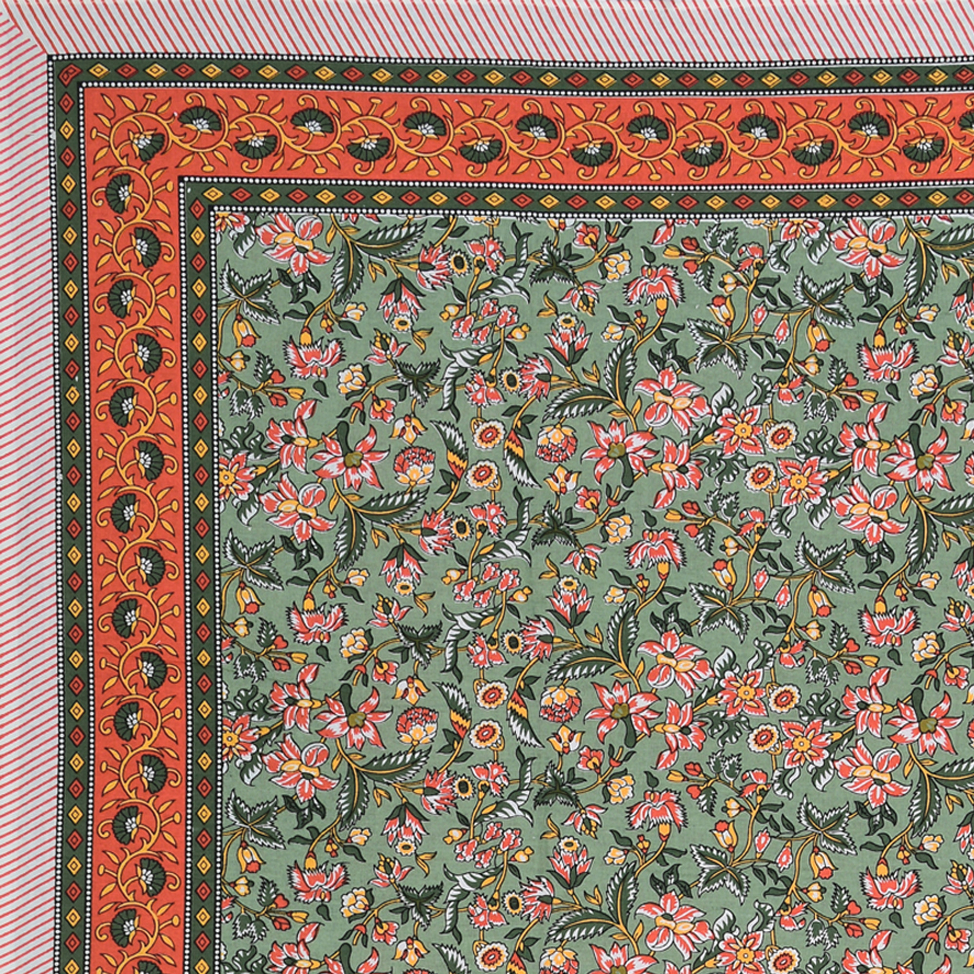 Yellow  Orange Floral 100 Pure Cotton Diwan Set for Living Room - Set Of 8 Pieces