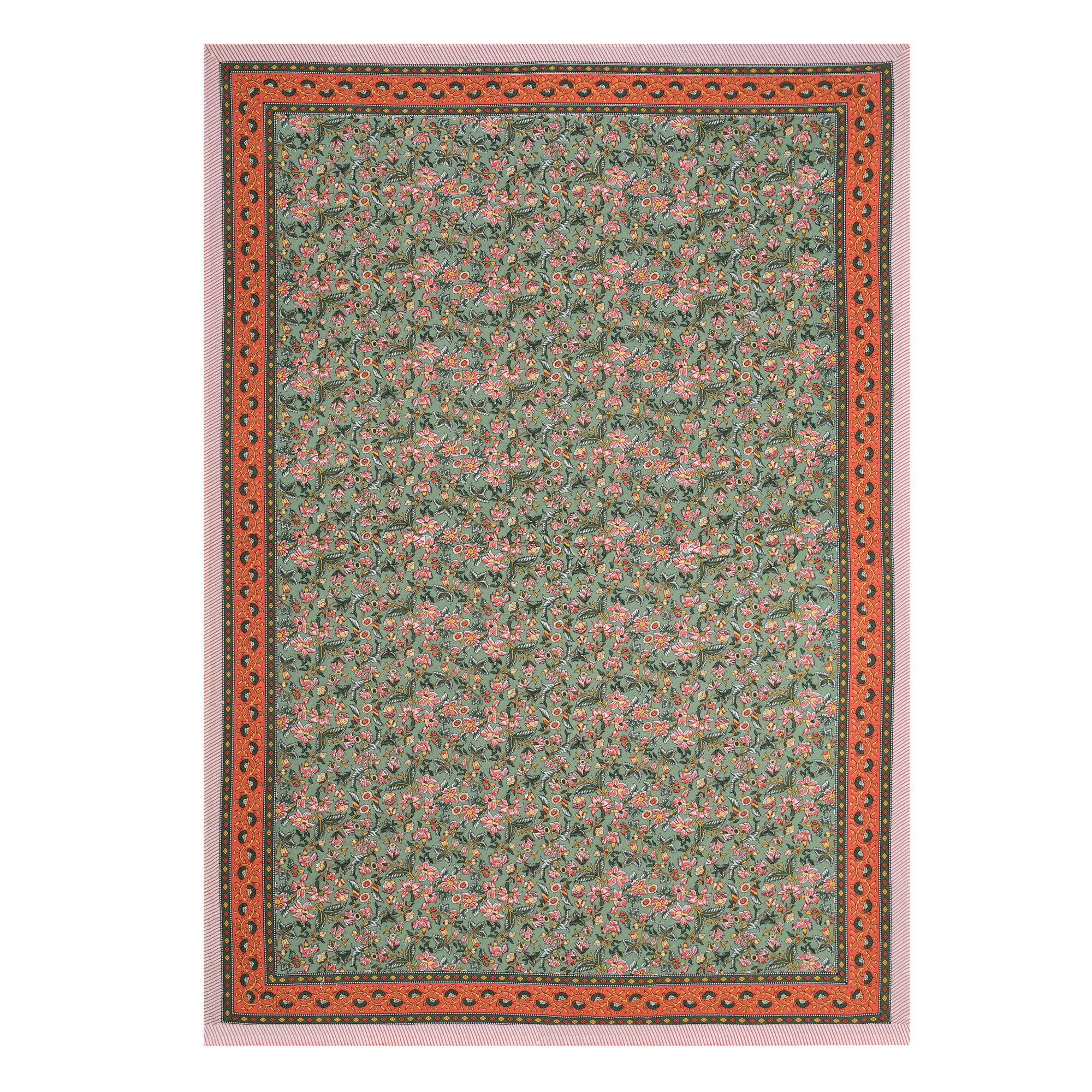 Yellow Orange Floral 100 Pure Cotton Diwan Set for Living Room - Set Of 8 Pieces