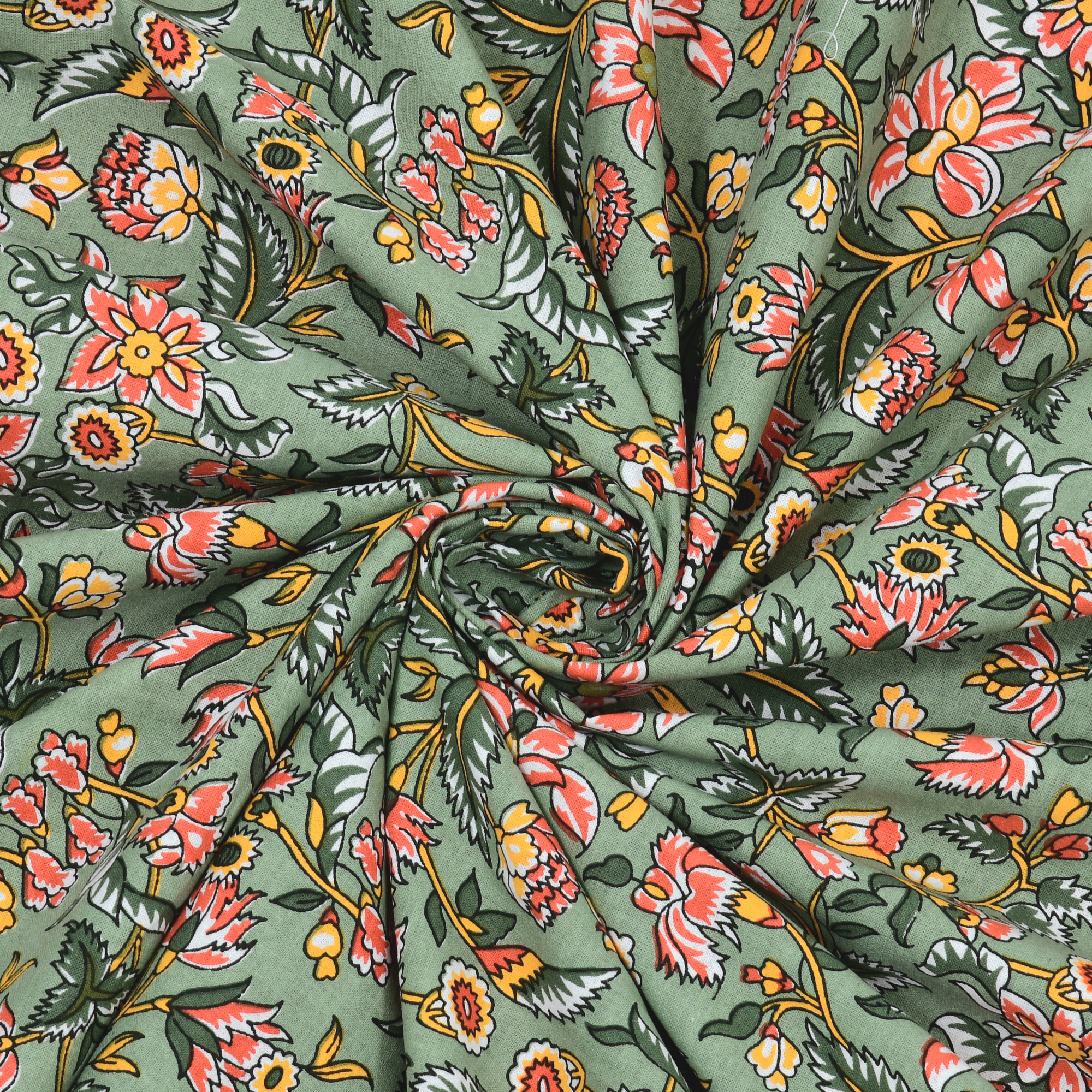 Yellow  Orange Floral 100 Pure Cotton Diwan Set for Living Room - Set Of 8 Pieces