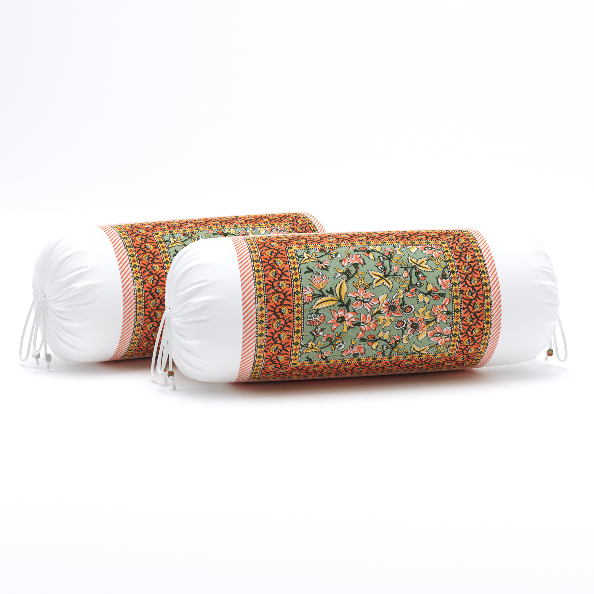 Yellow  Orange Floral 100 Pure Cotton Diwan Set for Living Room - Set Of 8 Pieces