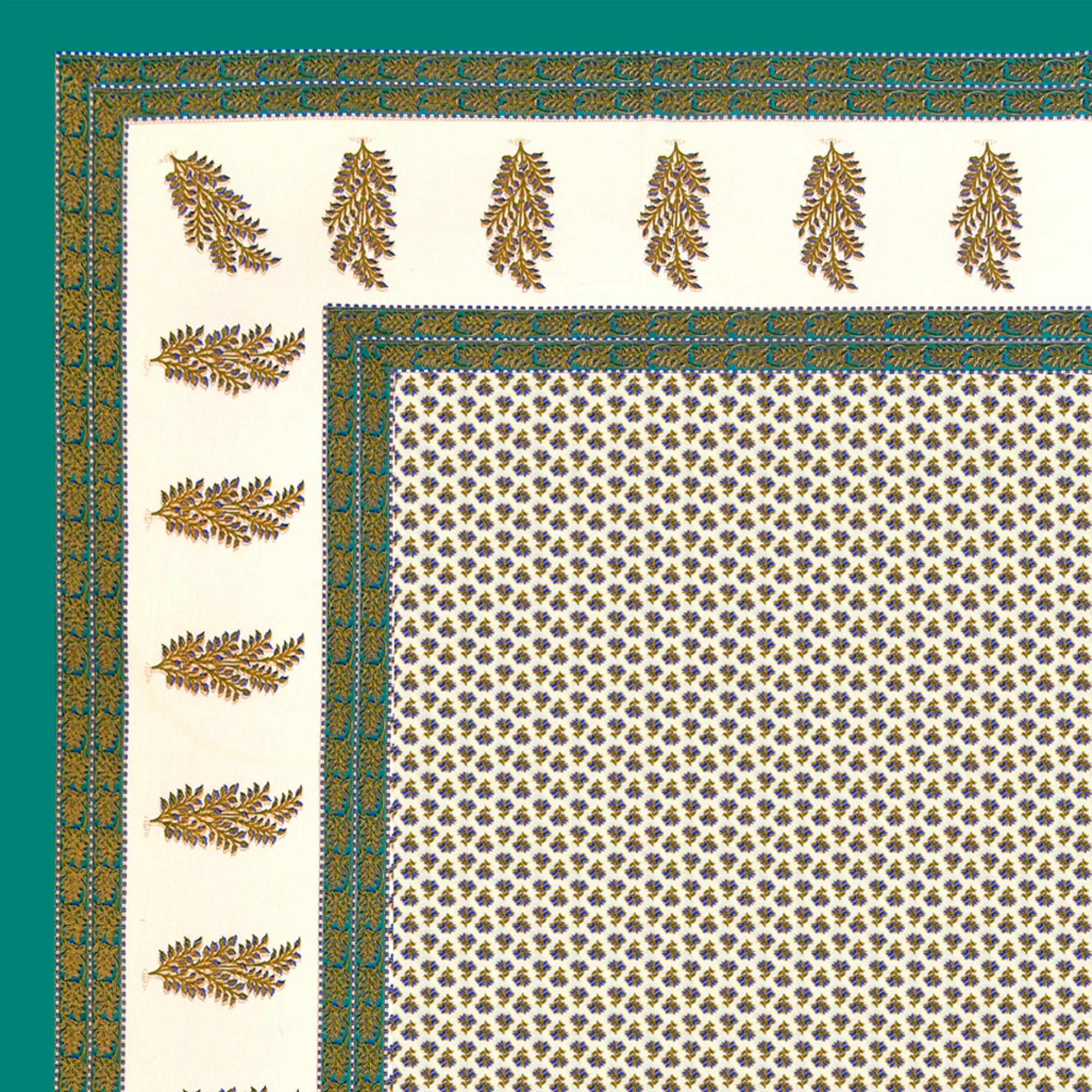 Green  Blue Floral 100 Pure Cotton Diwan Set for Living Room - Set Of 8 Pieces