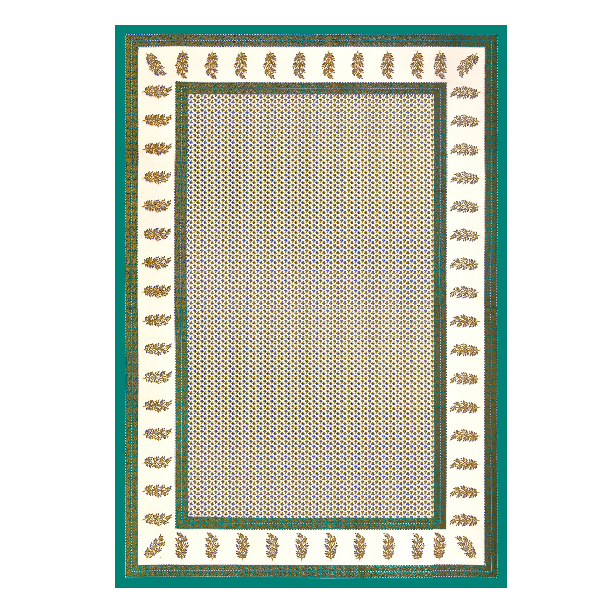 Green Blue Floral 100 Pure Cotton Diwan Set for Living Room - Set Of 8 Pieces