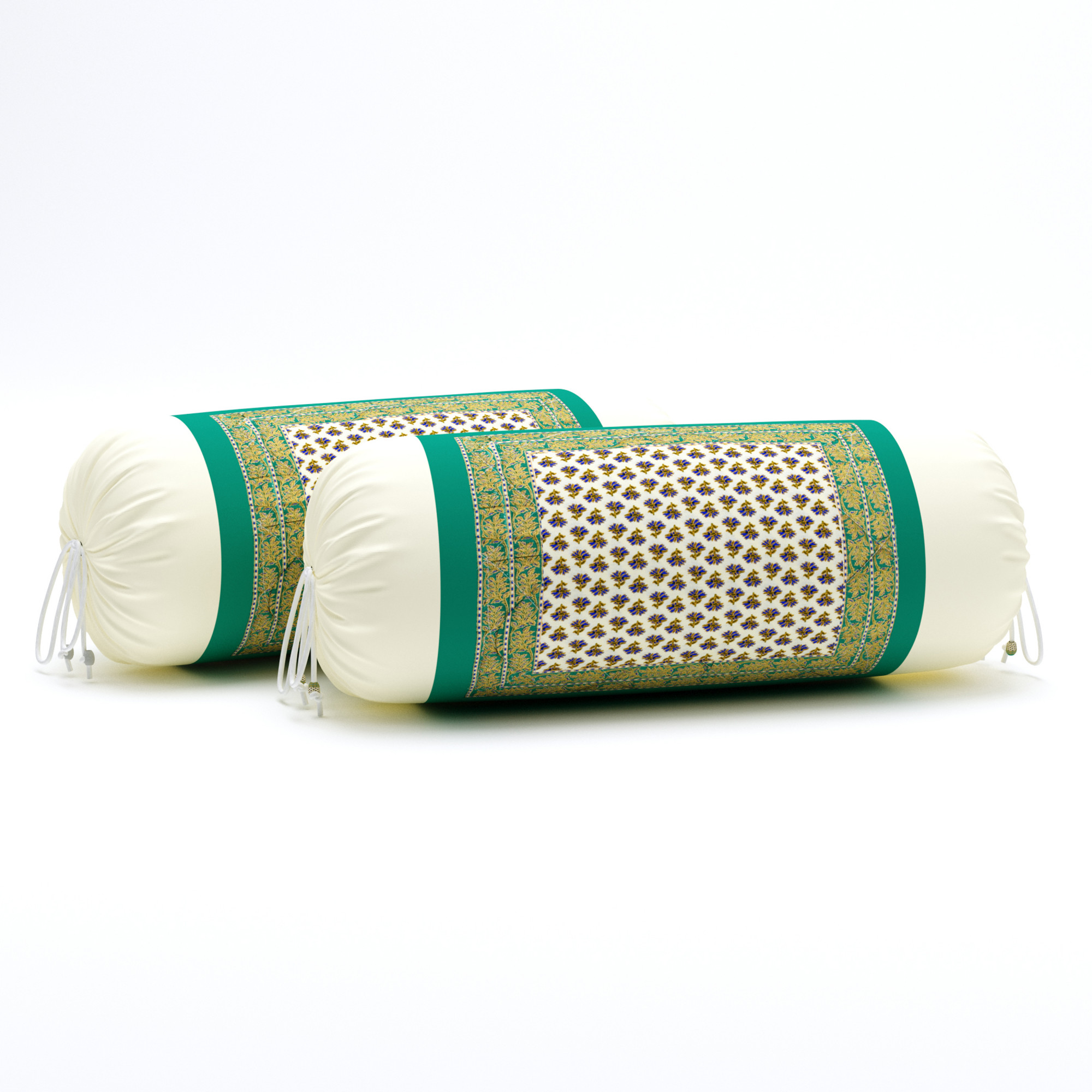 Green  Blue Floral 100 Pure Cotton Diwan Set for Living Room - Set Of 8 Pieces