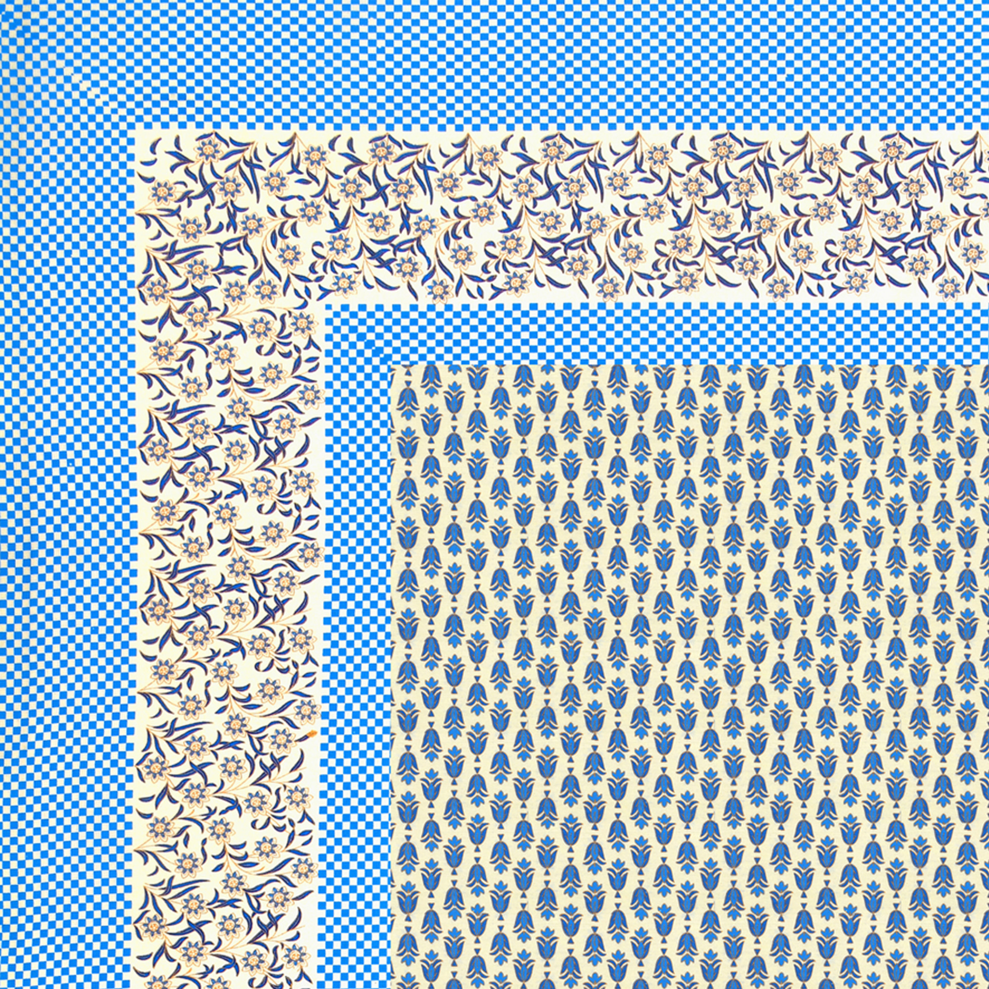 Blue Floral 100 Pure Cotton Diwan Set for Living Room - Set Of 8 Pieces