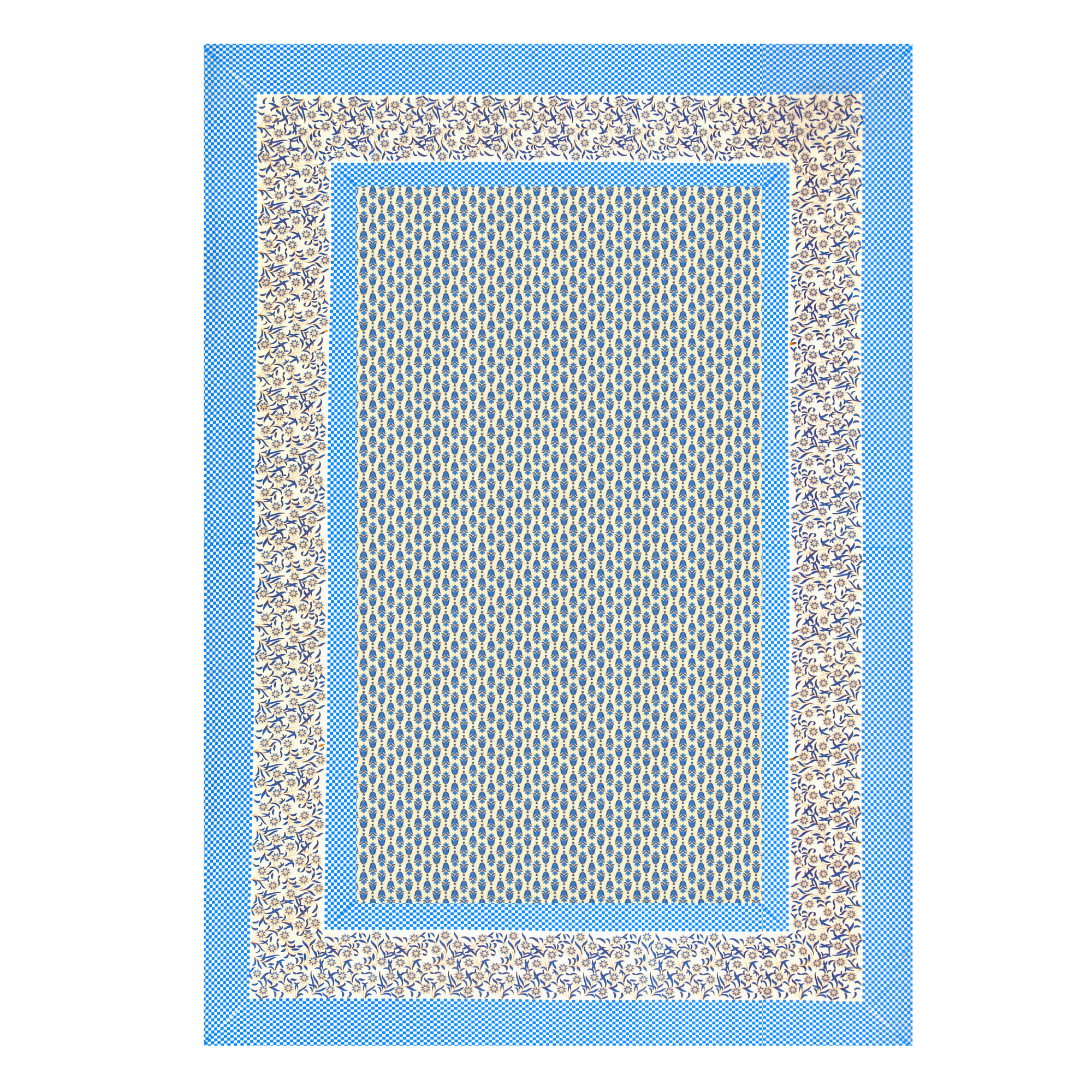 Blue Floral 100 Pure Cotton Diwan Set for Living Room - Set Of 8 Pieces