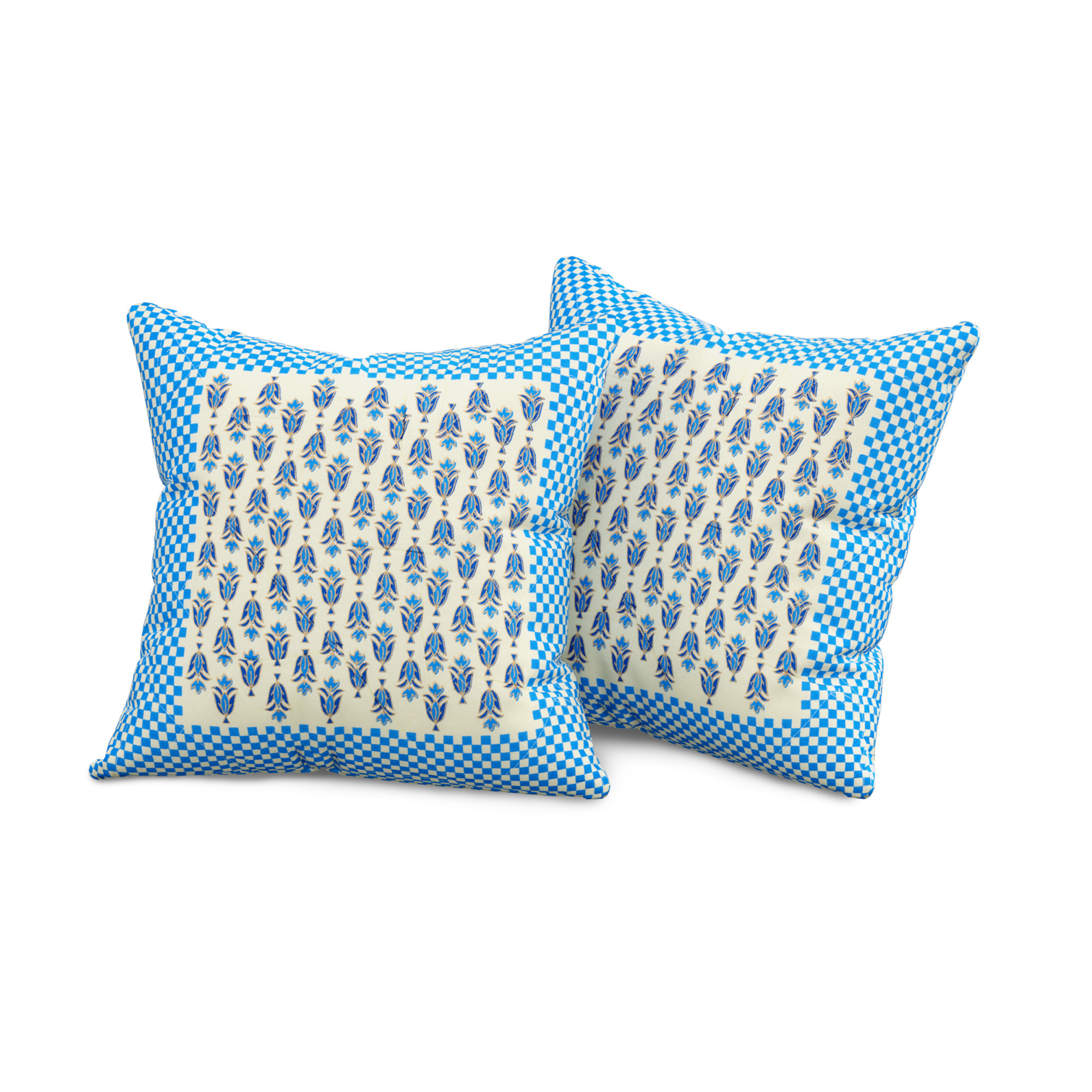 Blue Floral 100 Pure Cotton Diwan Set for Living Room - Set Of 8 Pieces