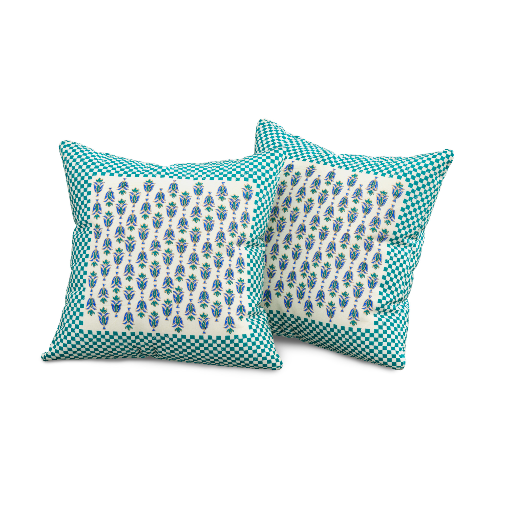 Green Floral 100 Pure Cotton Diwan Set for Living Room - Set Of 8 Pieces