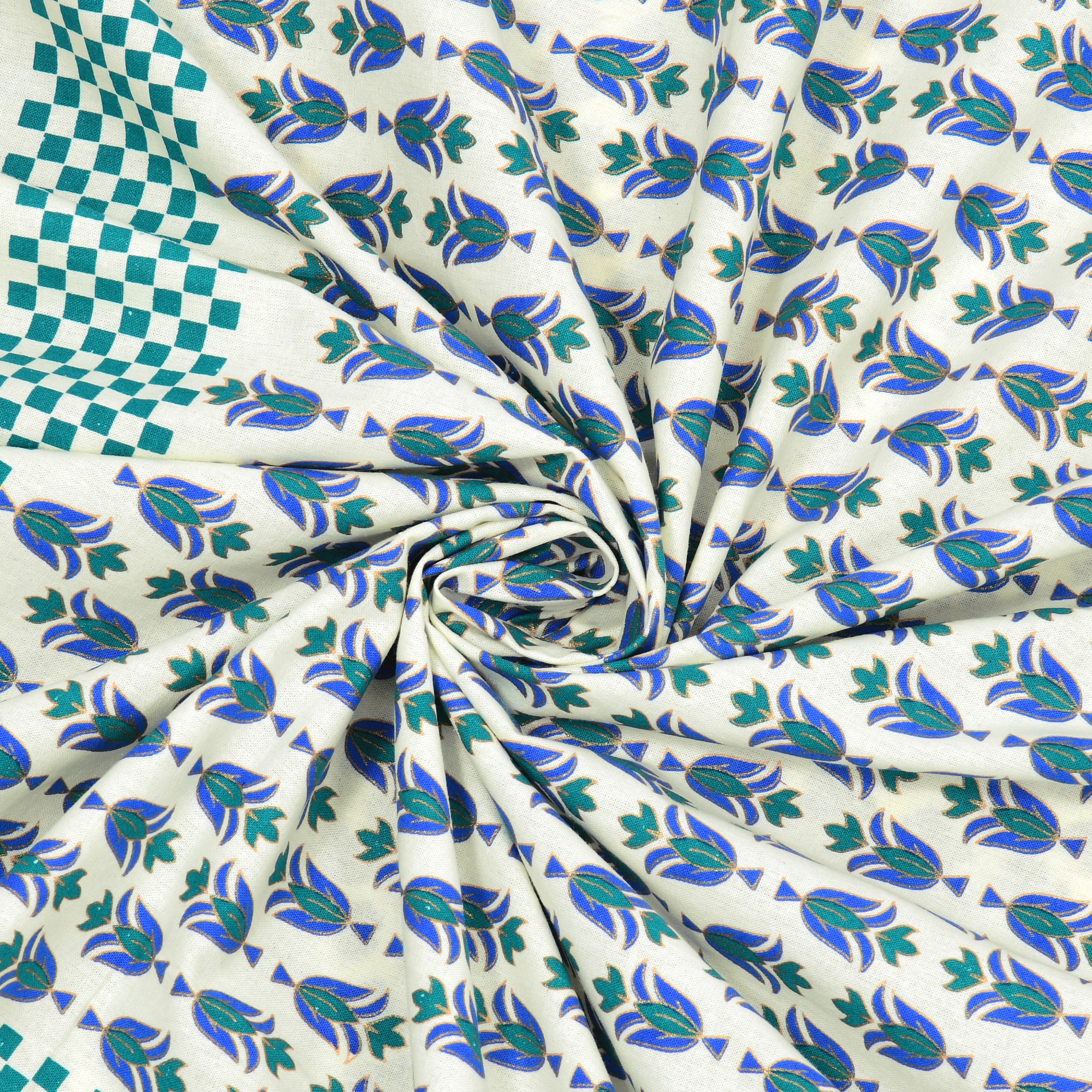 Green Floral 100 Pure Cotton Diwan Set for Living Room - Set Of 8 Pieces