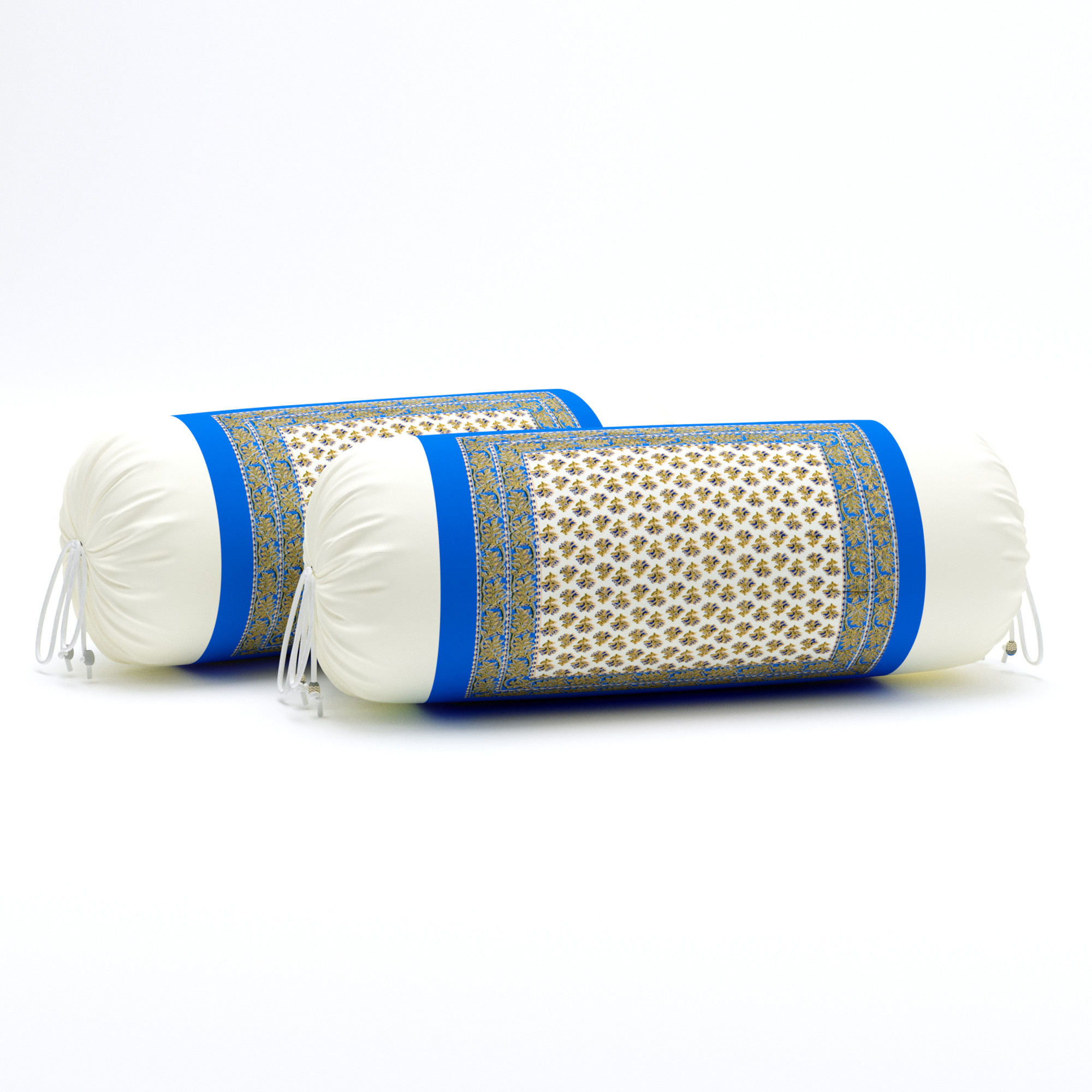 Blue Beige Floral 100 Pure Cotton Diwan Set for Living Room - Set Of 8 Pieces