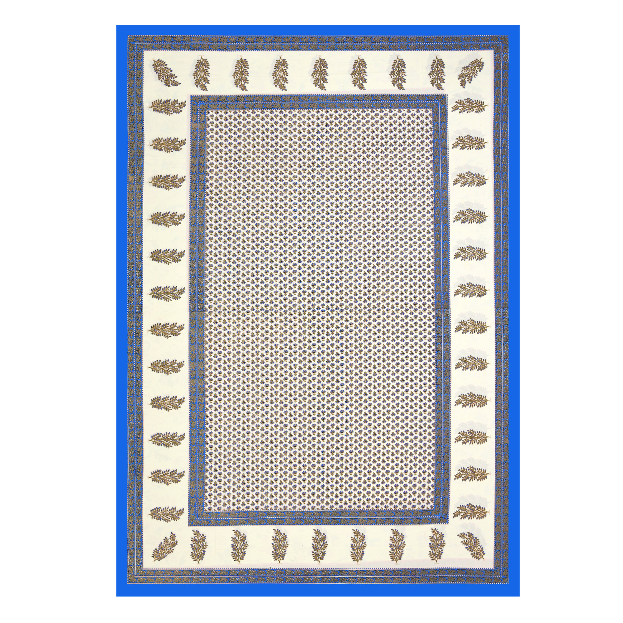 Blue Beige Floral 100 Pure Cotton Diwan Set for Living Room - Set Of 8 Pieces