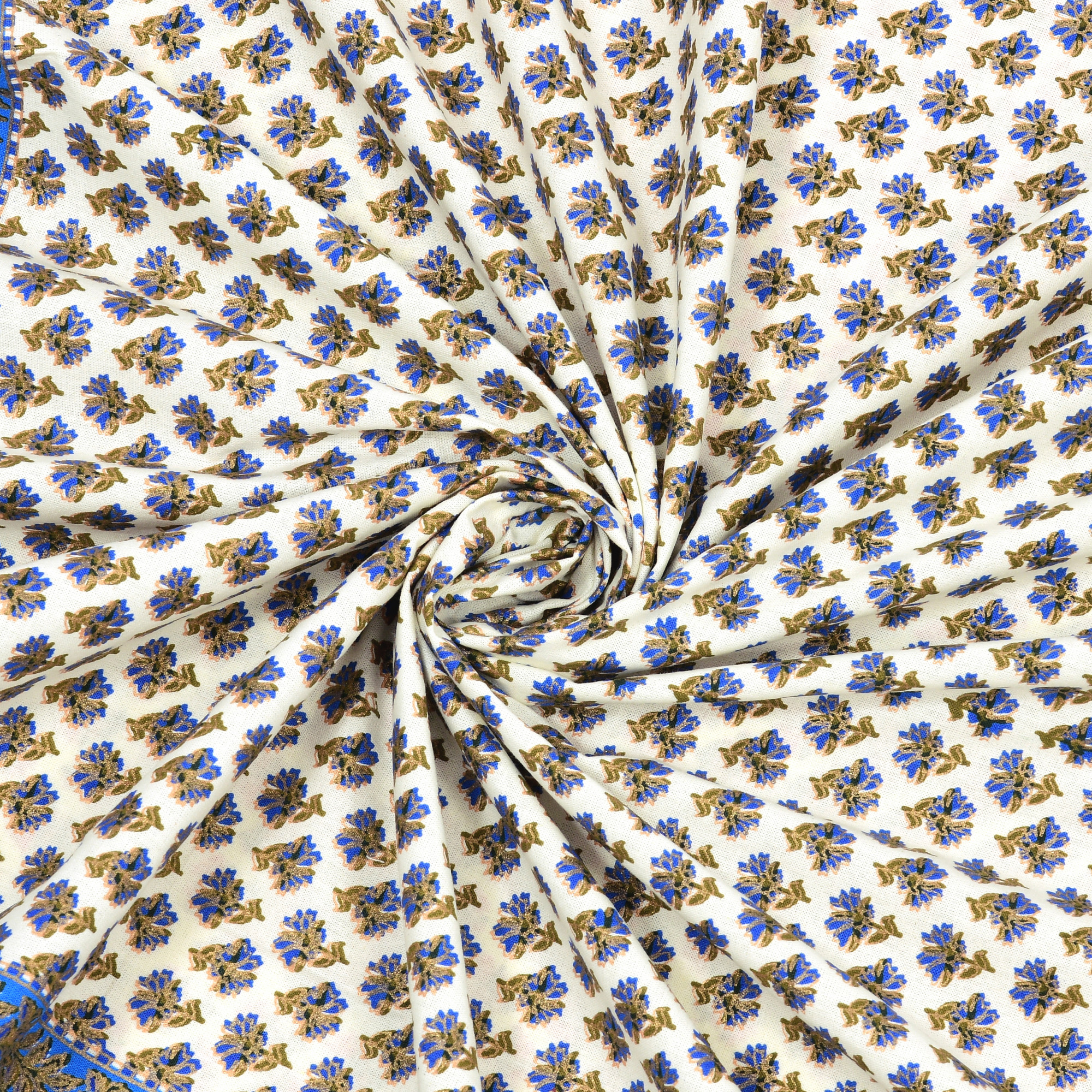 Blue  Beige Floral 100 Pure Cotton Diwan Set for Living Room - Set Of 8 Pieces