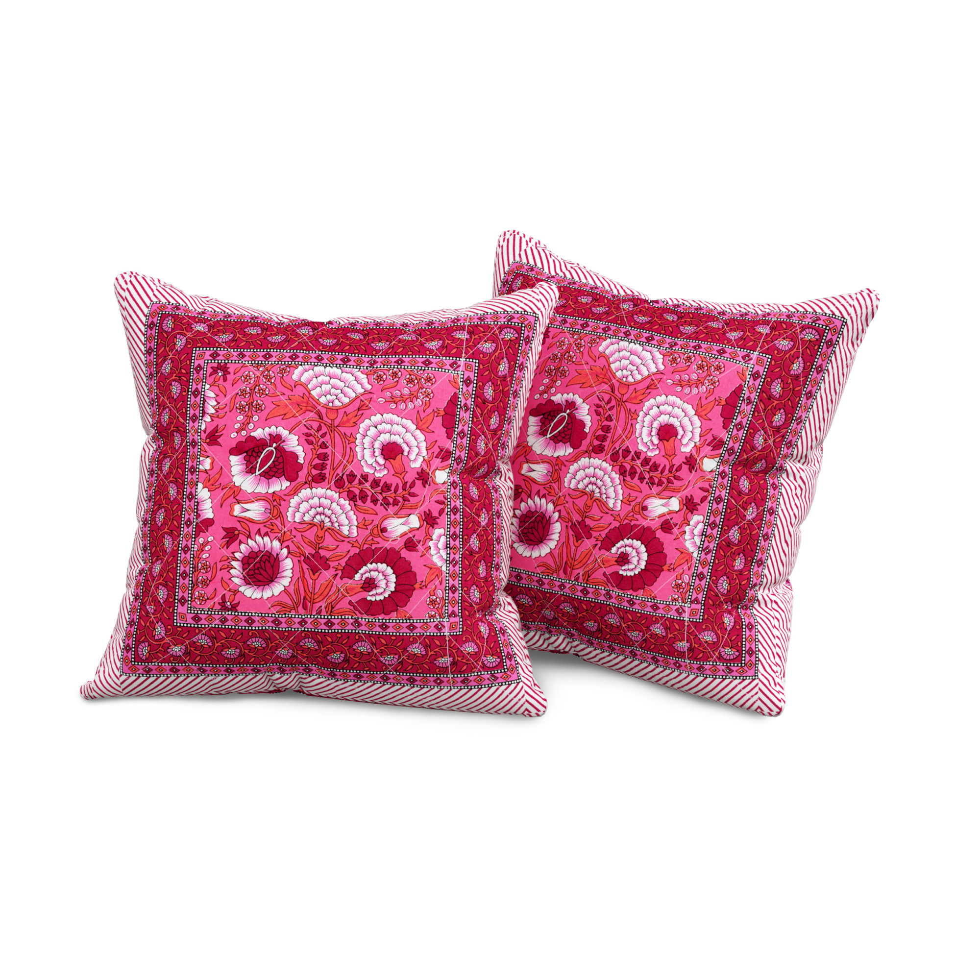 Pink Floral 100 Pure Cotton Diwan Set for Living Room - Set Of 8 Pieces