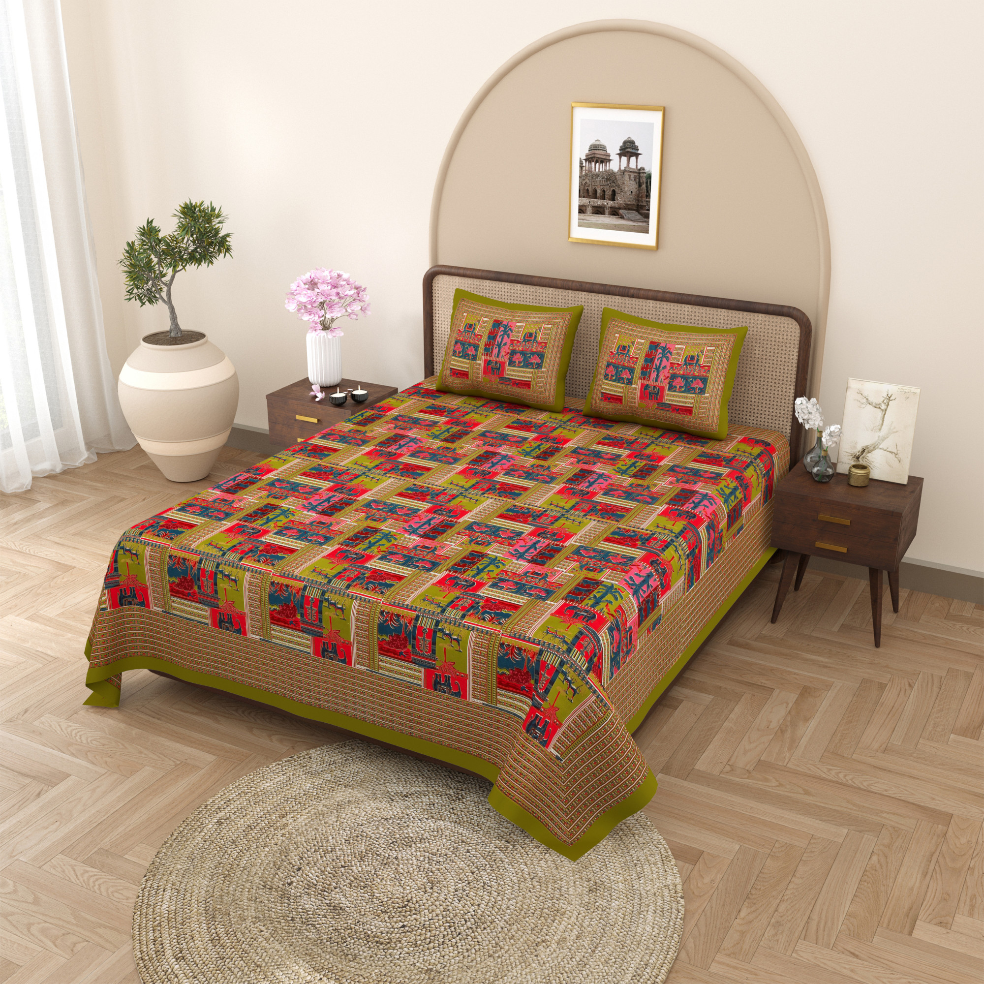 Forest Dreamland Pure Cotton Double Bedsheet with 2 Pillow Covers