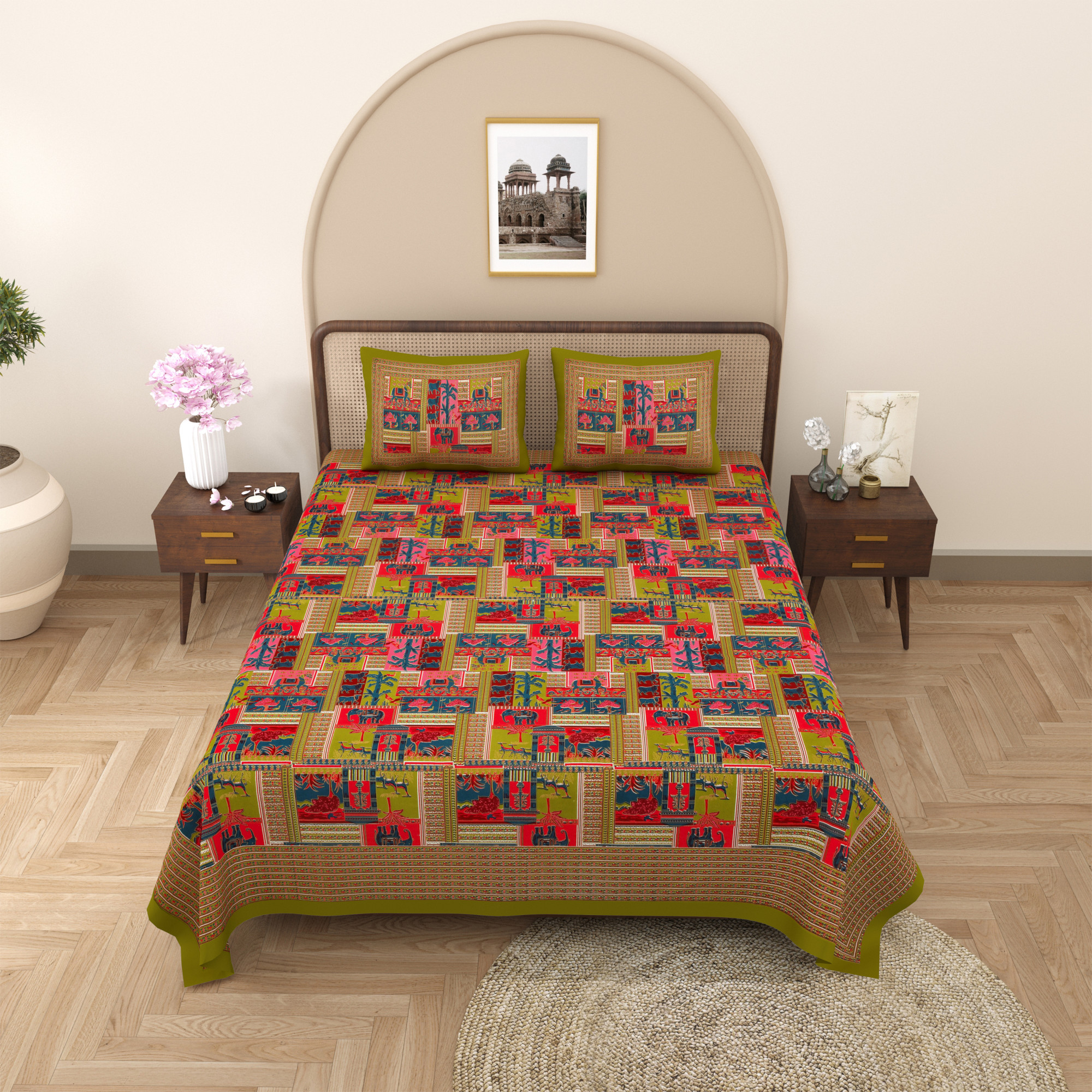 Forest Dreamland Pure Cotton Double Bedsheet with 2 Pillow Covers