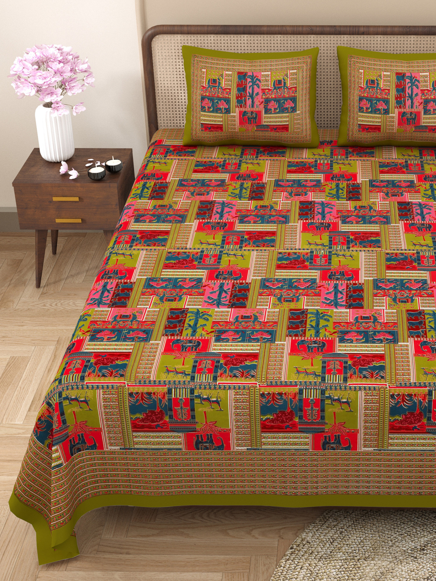 Forest Dreamland Pure Cotton Double Bedsheet with 2 Pillow Covers