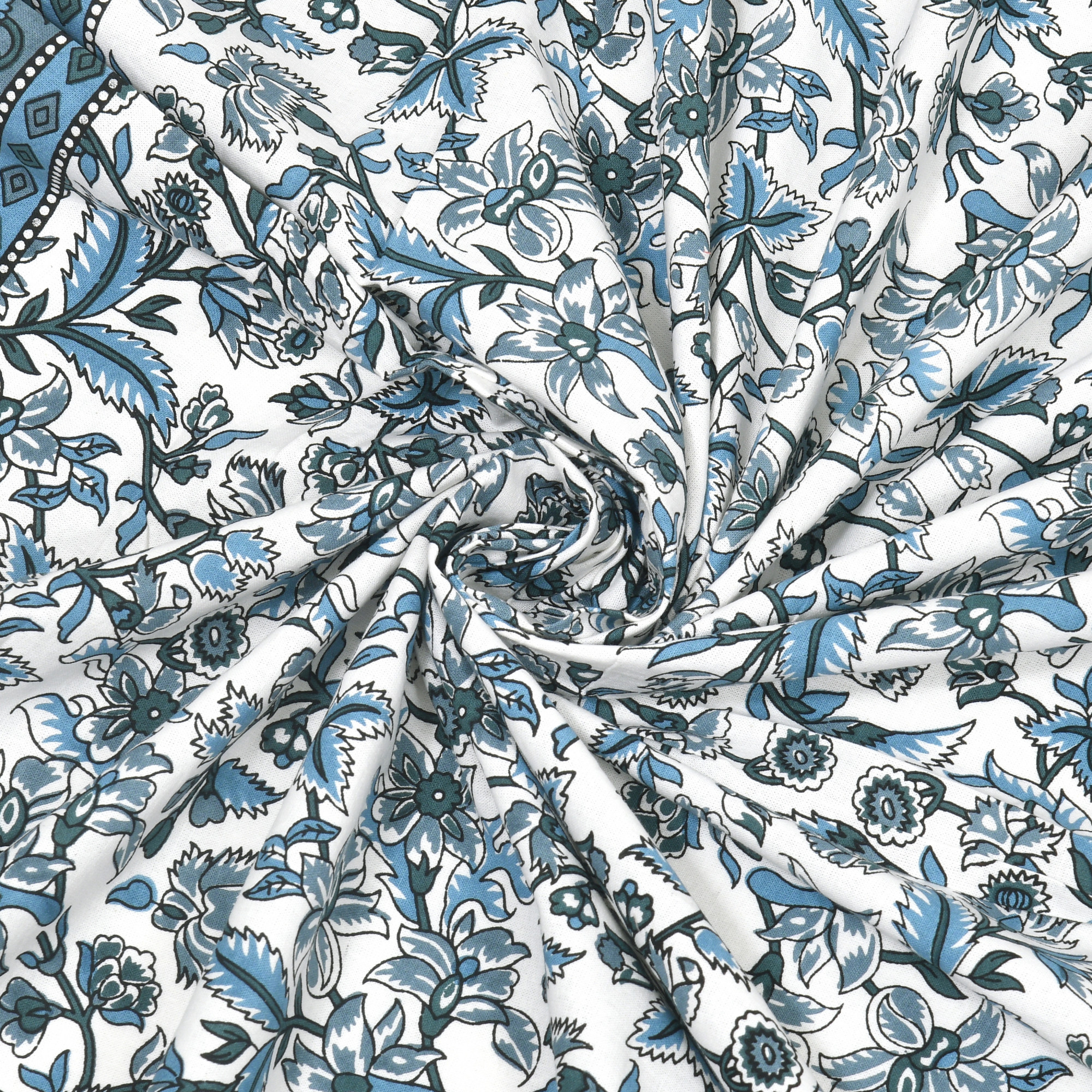 Grey Floral Printed 100 Pure Cotton Diwan Set for Living Room - Set Of 8 Pieces 1 Diwan sheet 5 Cushion Covers 2 Bolster Covers