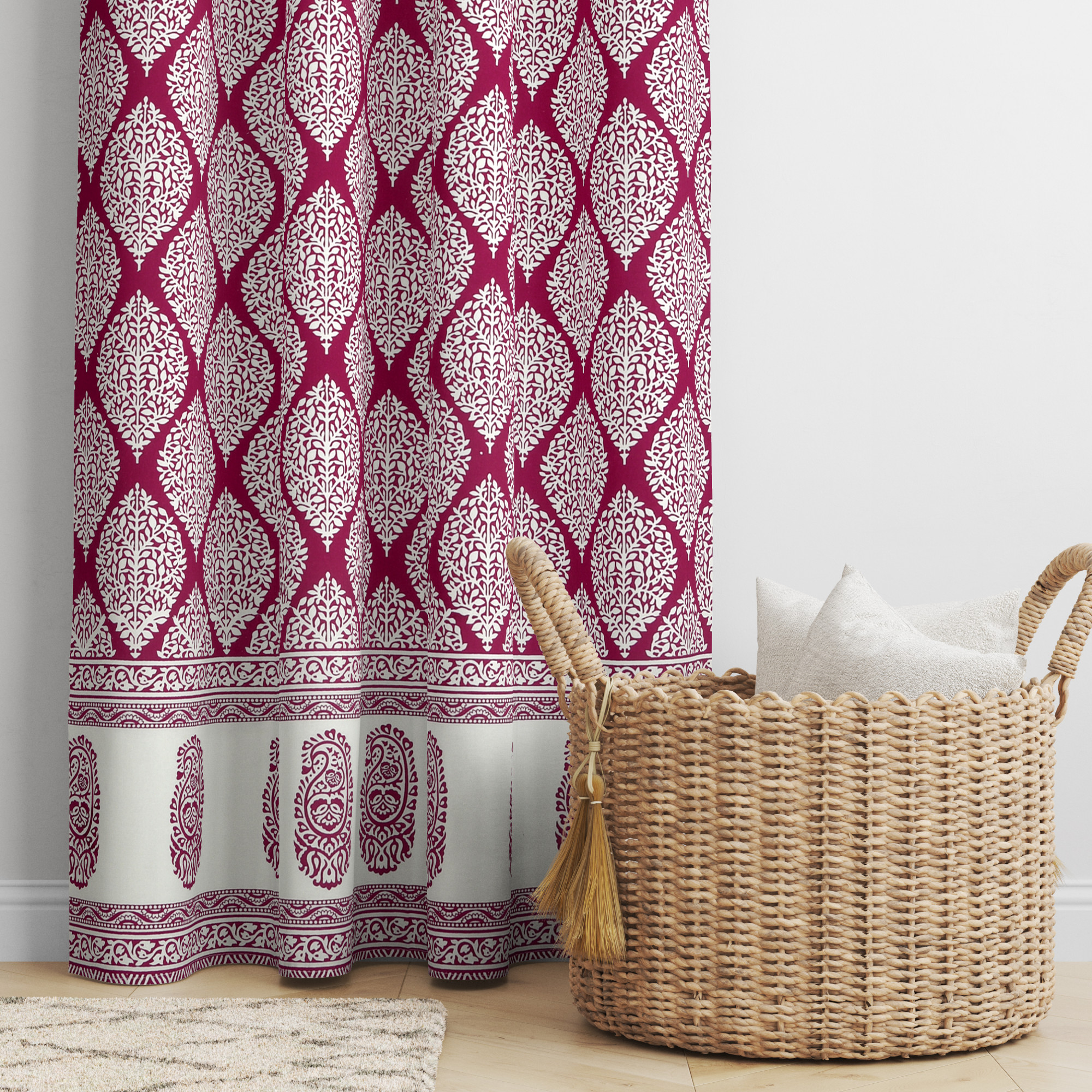 Maroon Ethnic Motifs 100 Cotton Curtains For Living Room Bedroom Curtains - Pack Of 2 Curtains