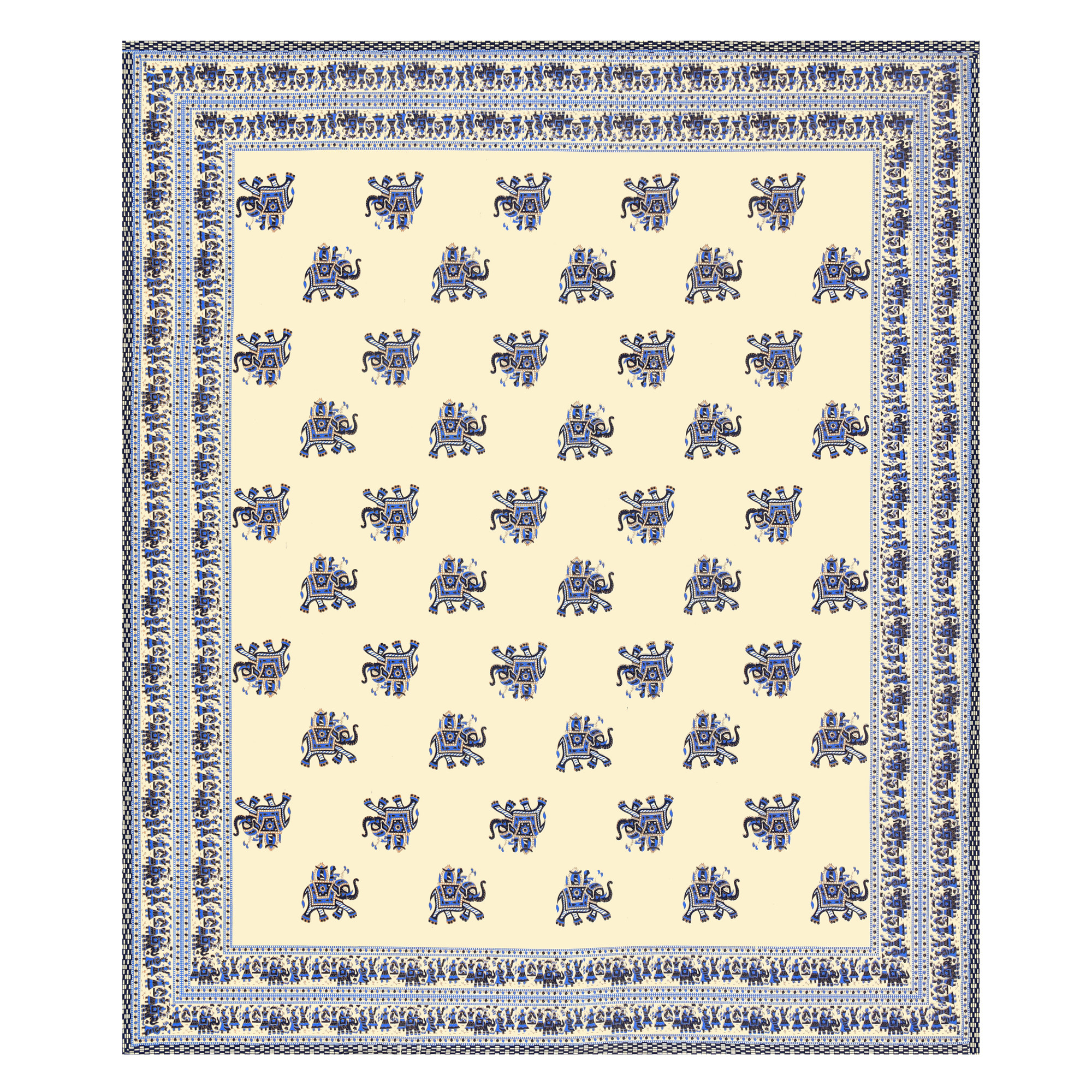 Navy Blue Elephant Printed Pure Cotton Double Bedsheet with 2 Pillow Covers