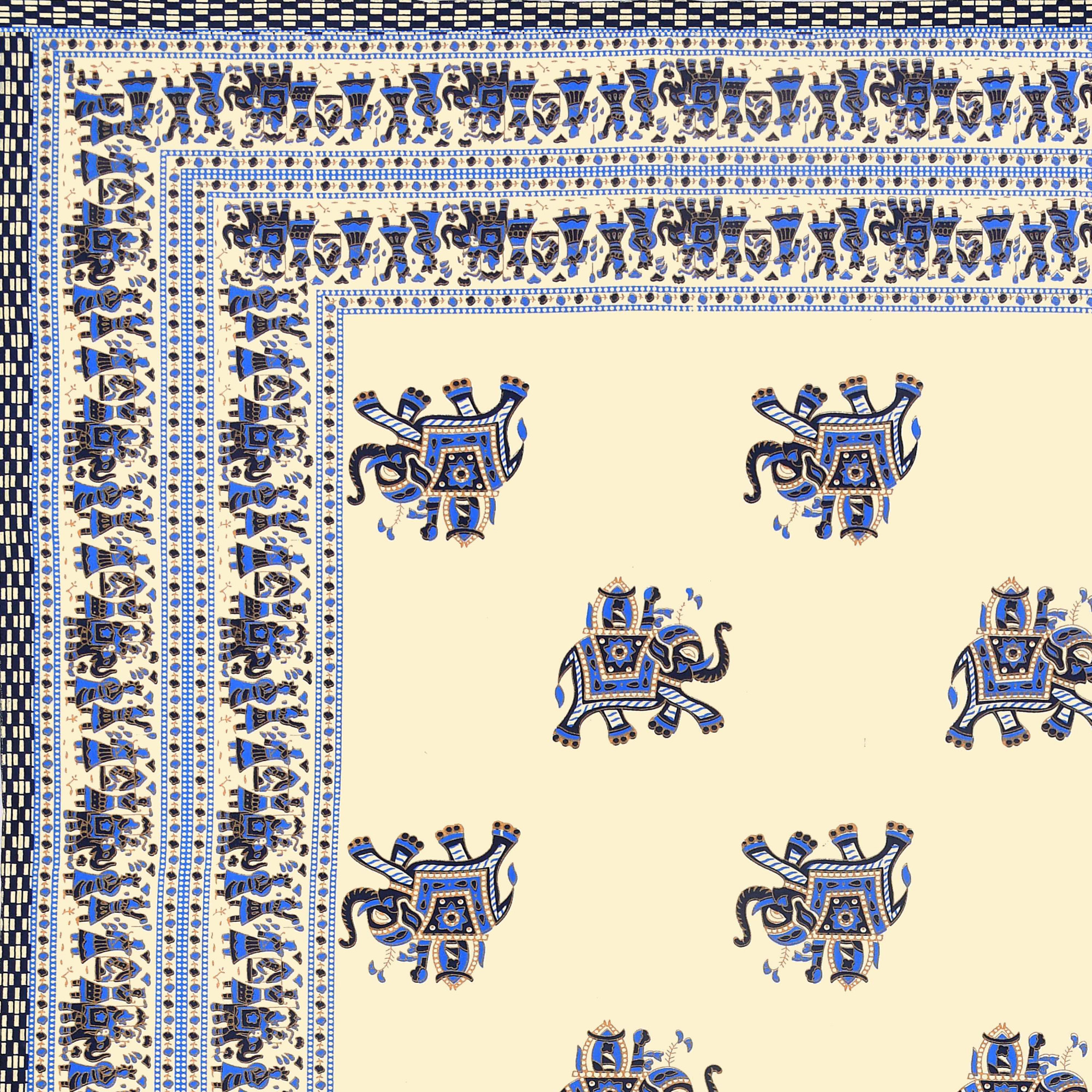 Navy Blue Elephant Printed Pure Cotton Double Bedsheet with 2 Pillow Covers