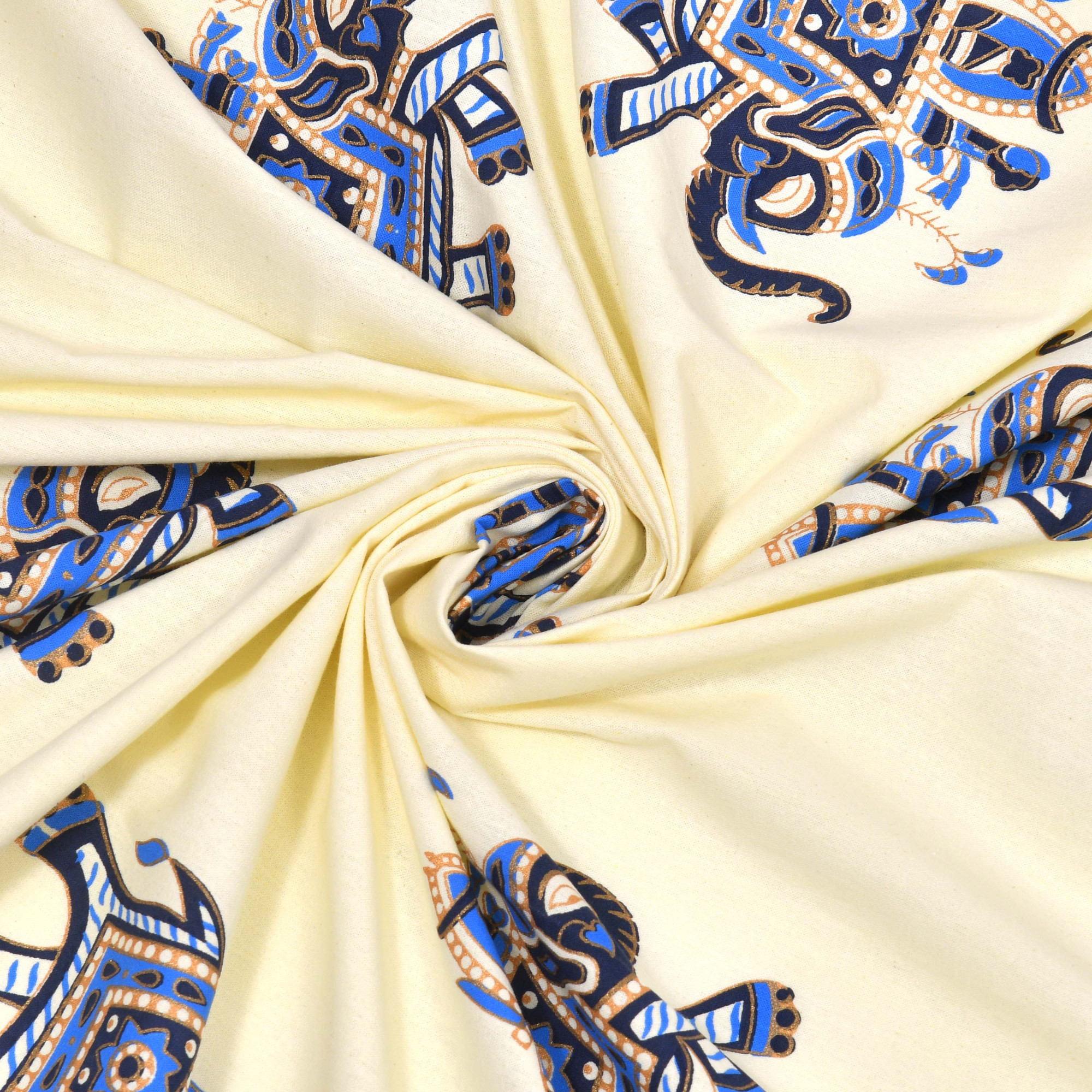 Navy Blue Elephant Printed Pure Cotton Double Bedsheet with 2 Pillow Covers