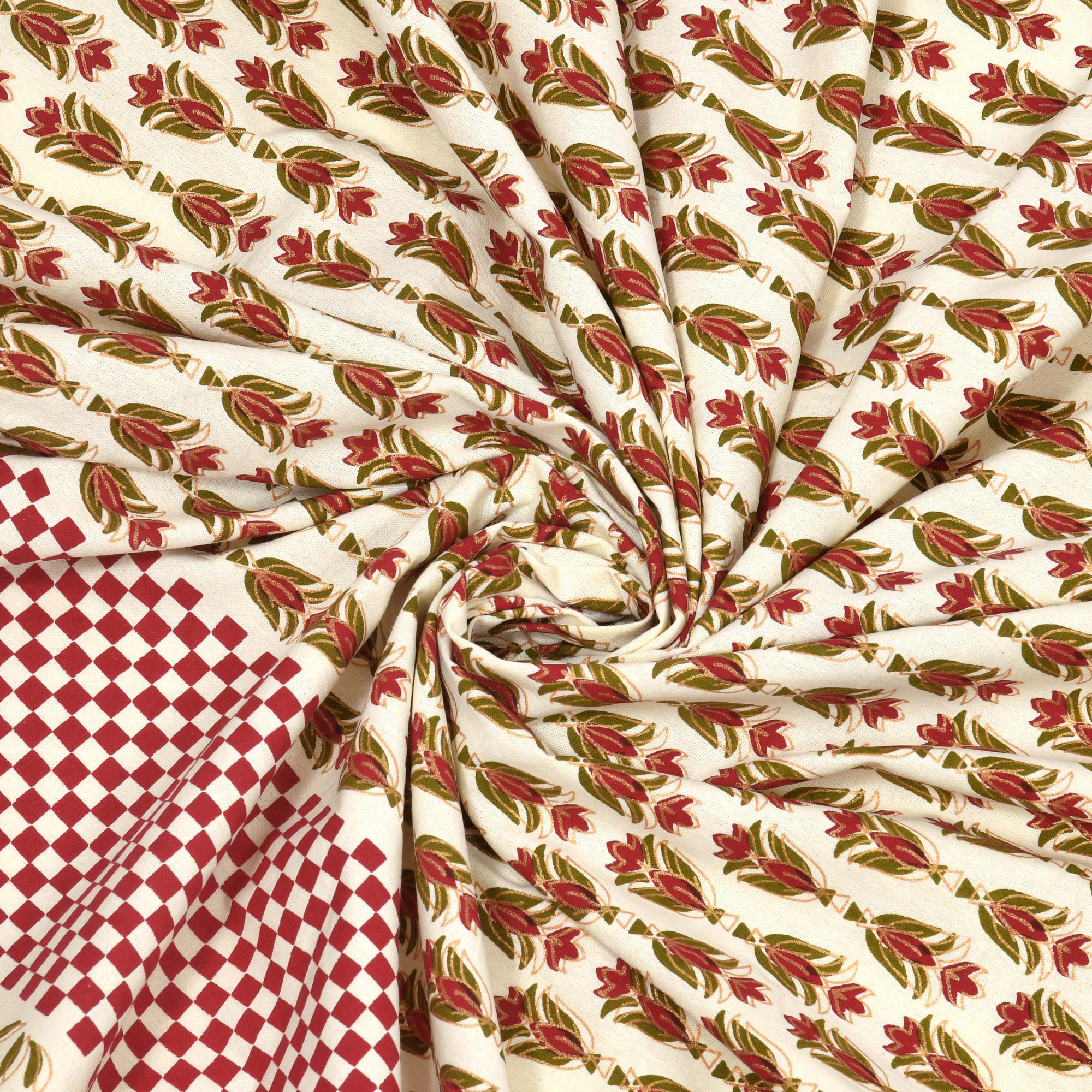 Pink Green Floral Print Pure Cotton Double Bedsheet with 2 Pillow Covers