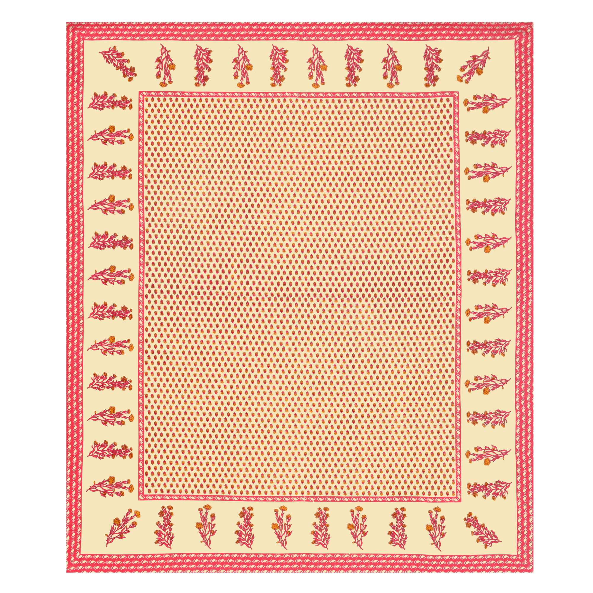 Pink Yellow Floral Print Pure Cotton Double Bedsheet with 2 Pillow Covers