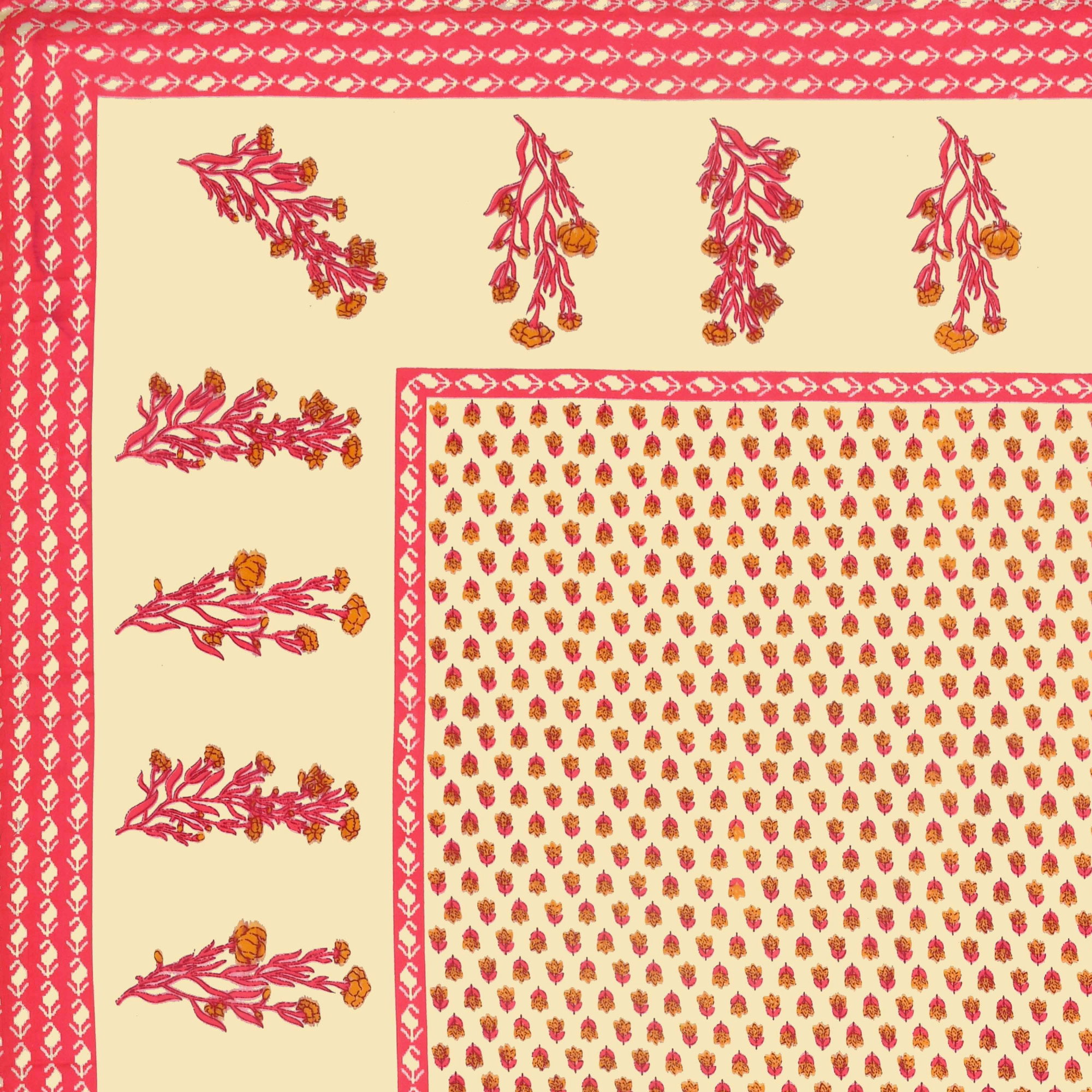 Pink Yellow Floral Print Pure Cotton Double Bedsheet with 2 Pillow Covers