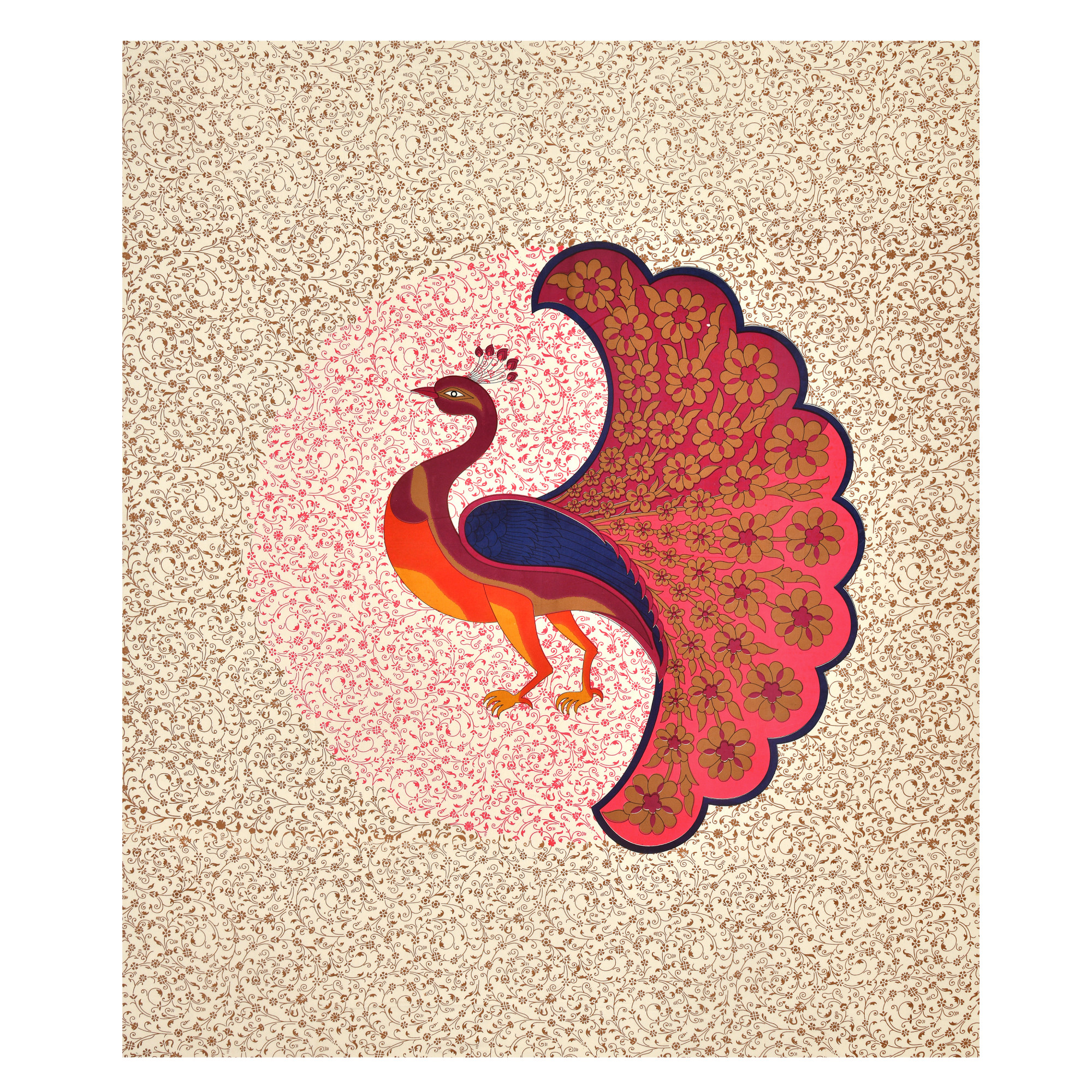 Pink Dancing Peacock Pure Cotton Double BedSheet with 2 Pillow Covers